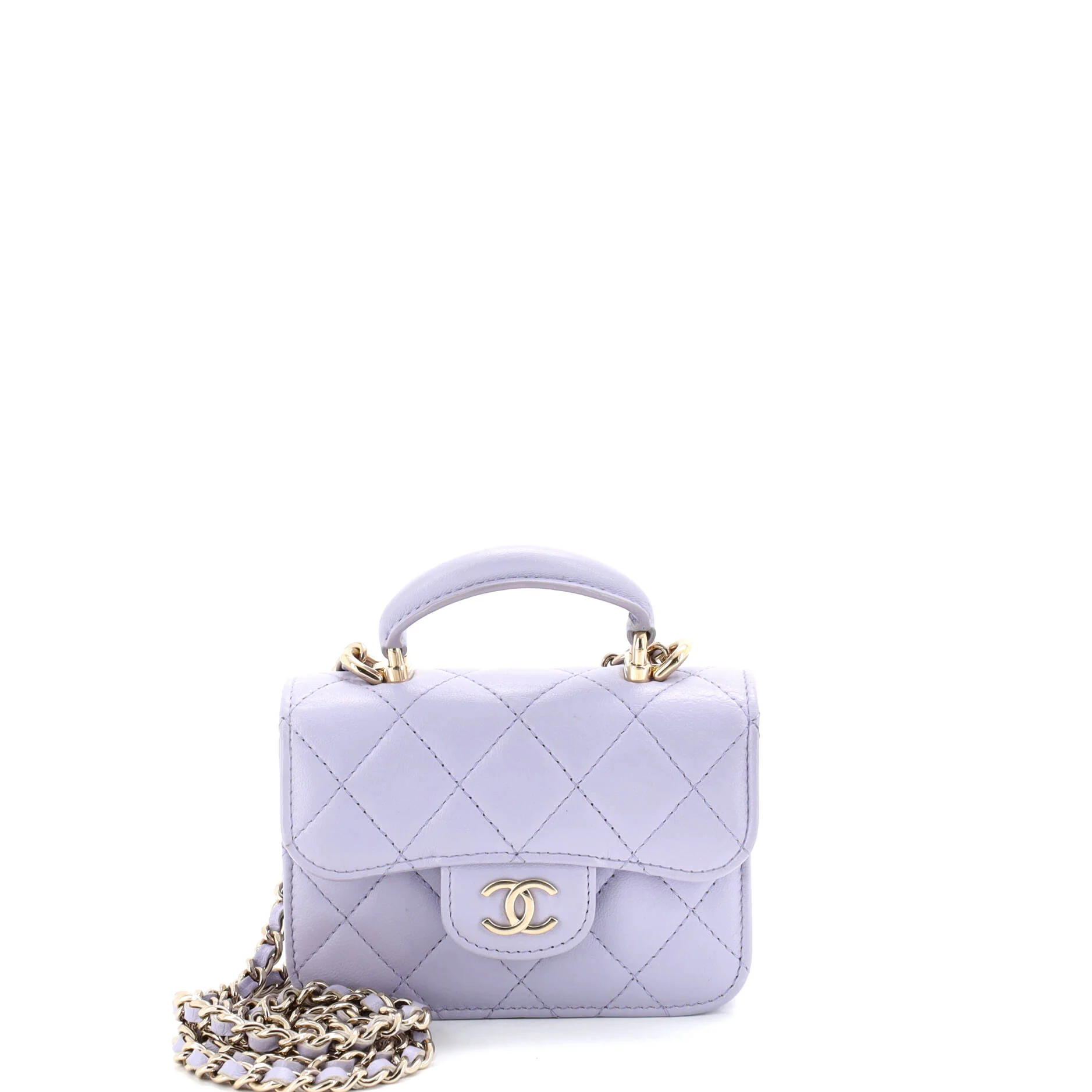 Top Handle Flap Coin Purse with Chain Quilted Lambskin