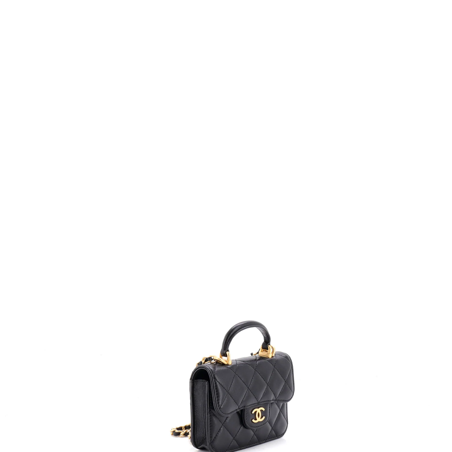 Top Handle Flap Coin Purse with Chain Quilted Lambskin - Image 3