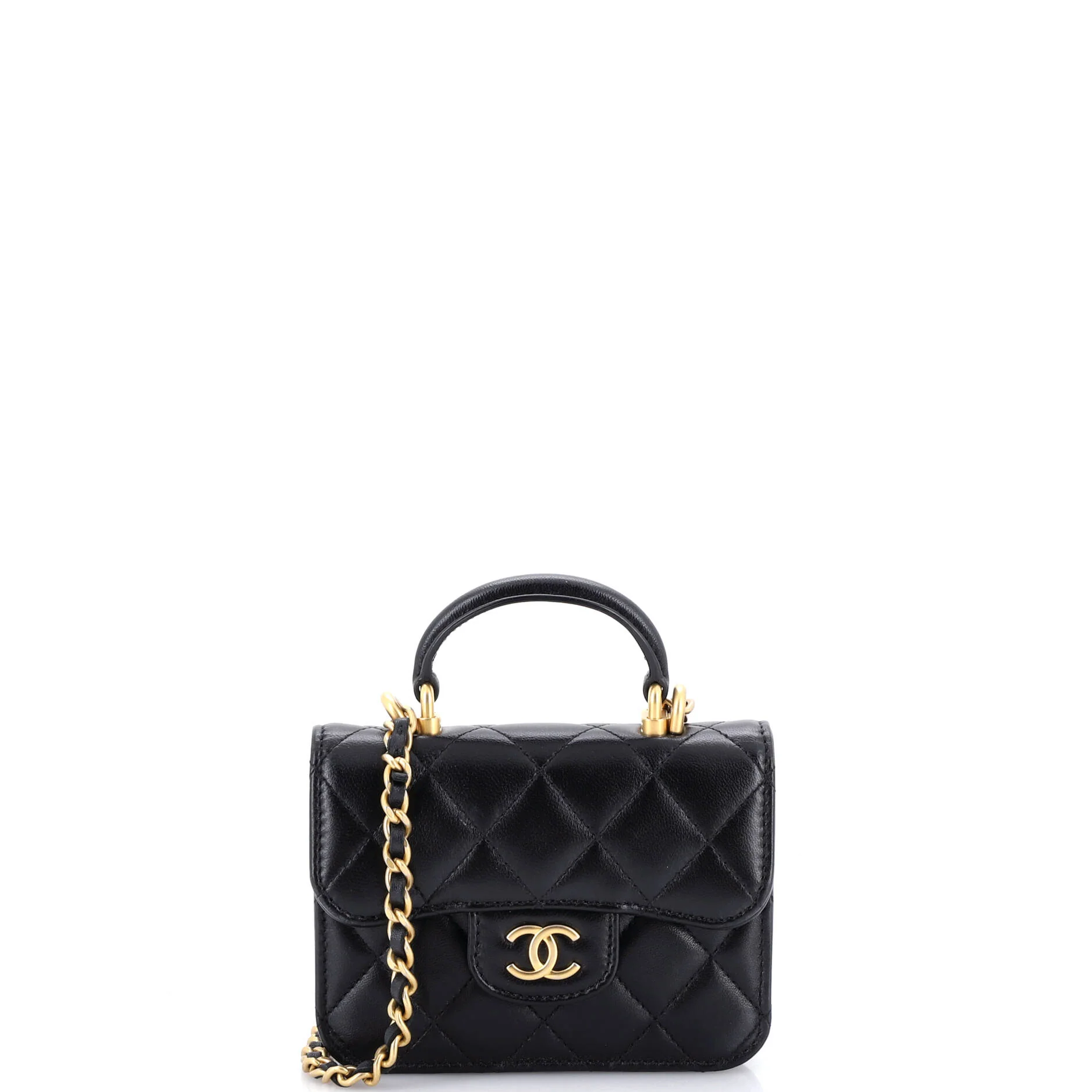 Top Handle Flap Coin Purse with Chain Quilted Lambskin