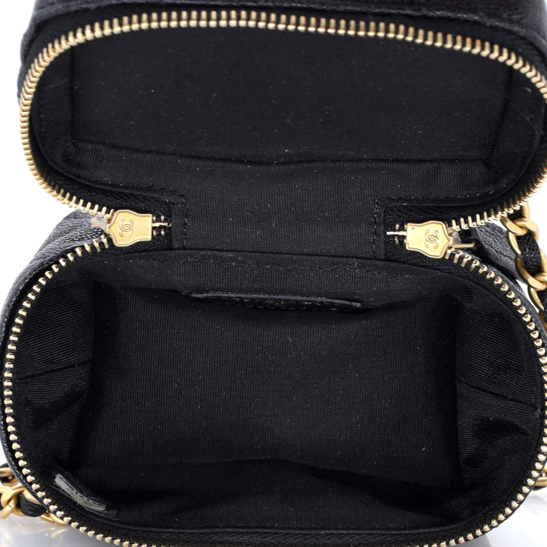Top Handle Zip Around Vanity Case with Chain Quilted Caviar Mini - Image 5