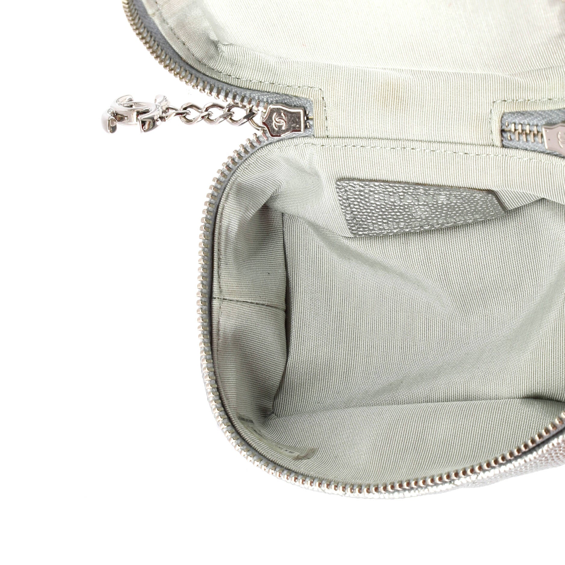 Top Handle Zip Around Vanity Case with Chain Quilted Caviar Mini - Image 5