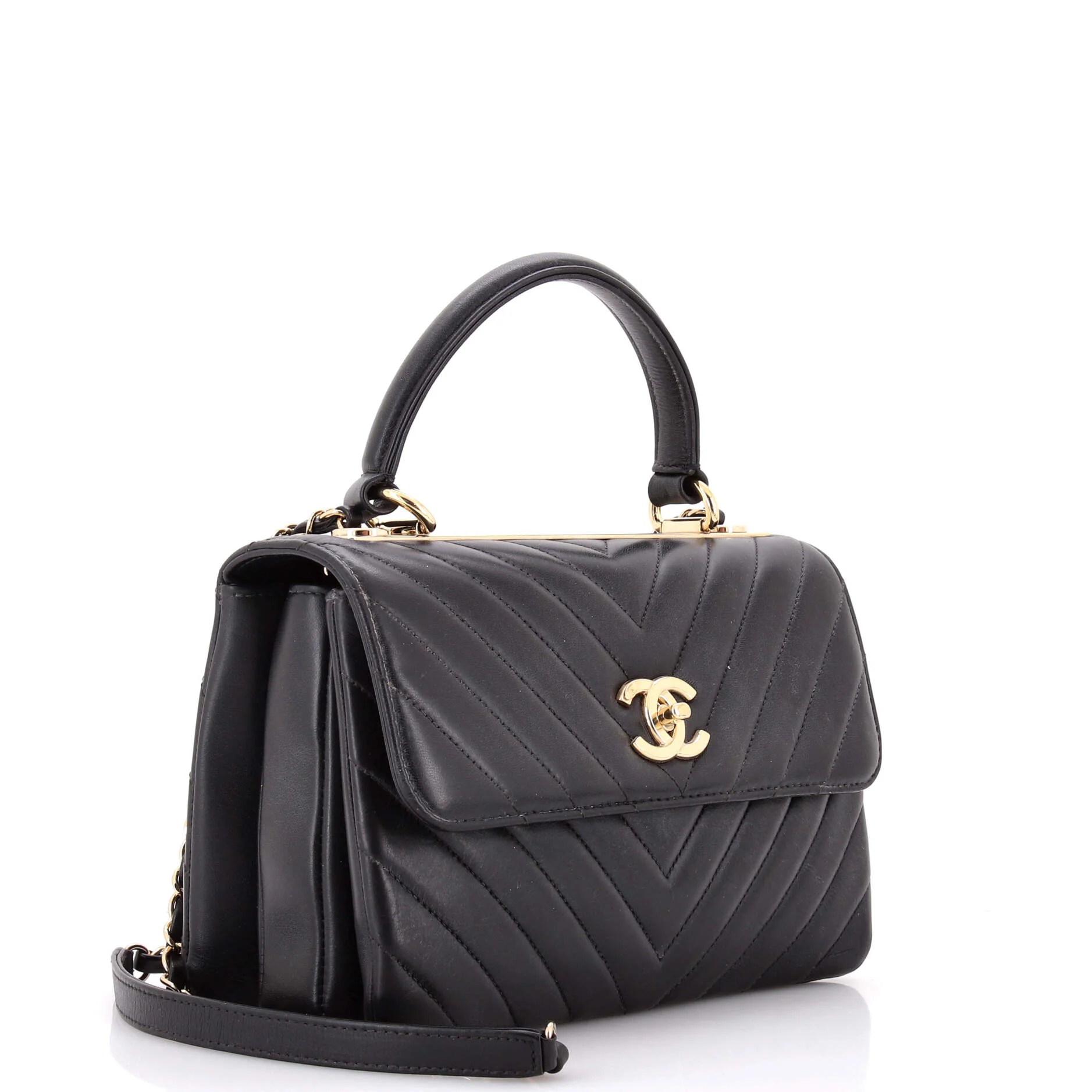 Trendy CC Top Handle Bag Chevron Lambskin Small - Image 3