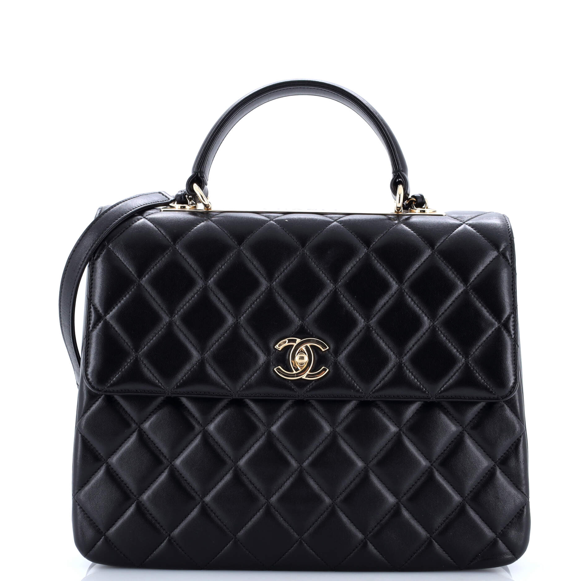 Trendy CC Top Handle Bag Quilted Lambskin Large