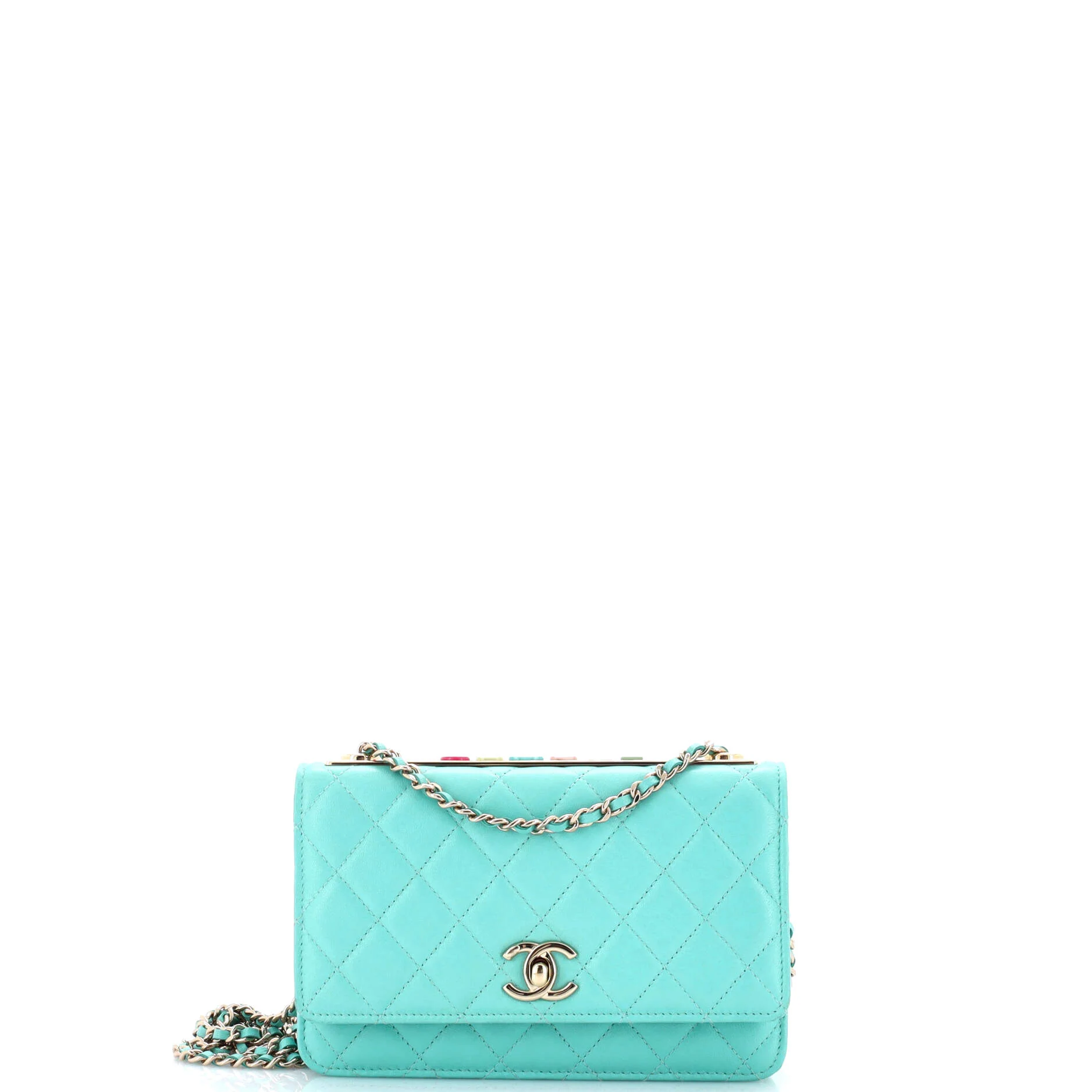 Trendy CC Wallet on Chain Quilted Lambskin and Lacquered Metal