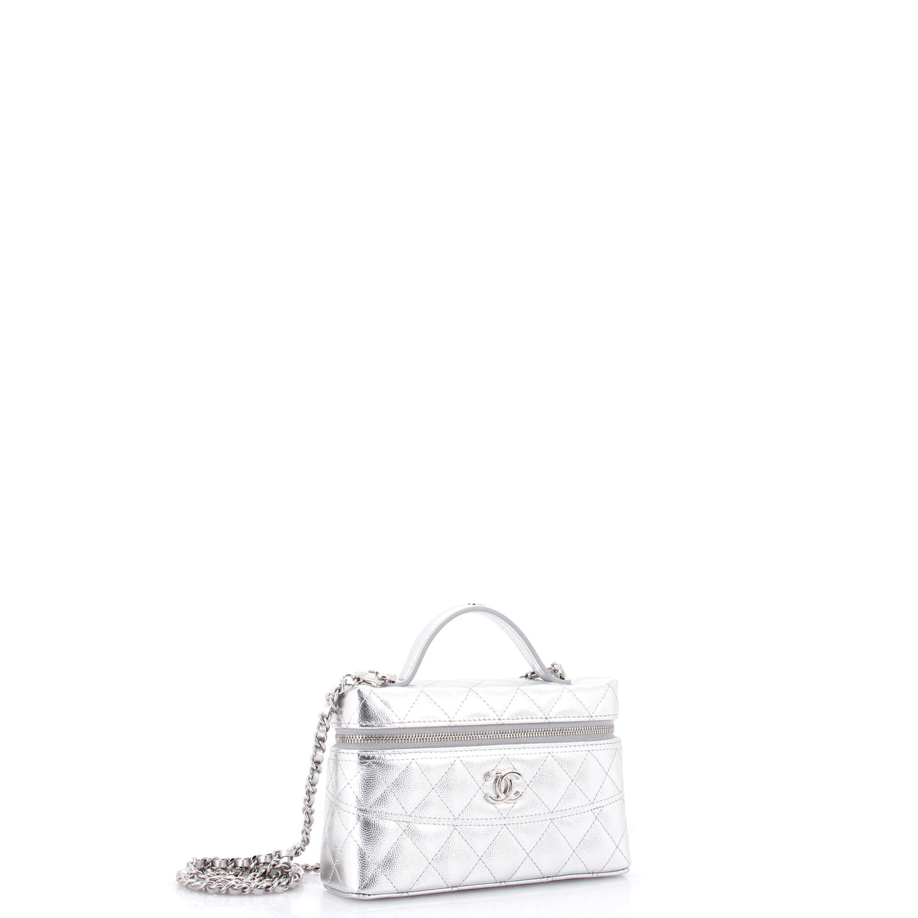 Trendy Handle Slim Vanity Case with Chain Quilted Caviar - Image 2