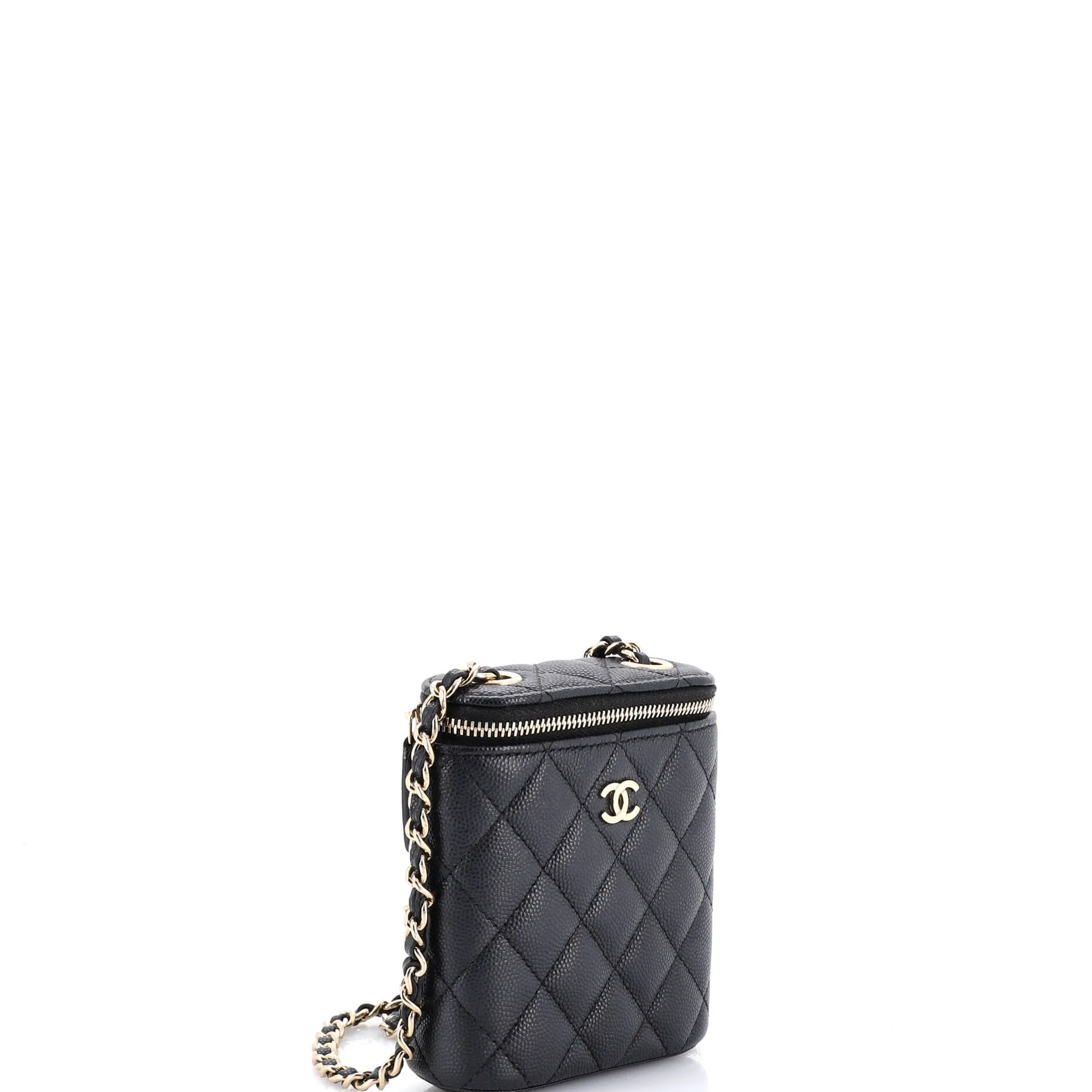 Vertical Classic Vanity Case with Chain Quilted Caviar Mini - Image 3