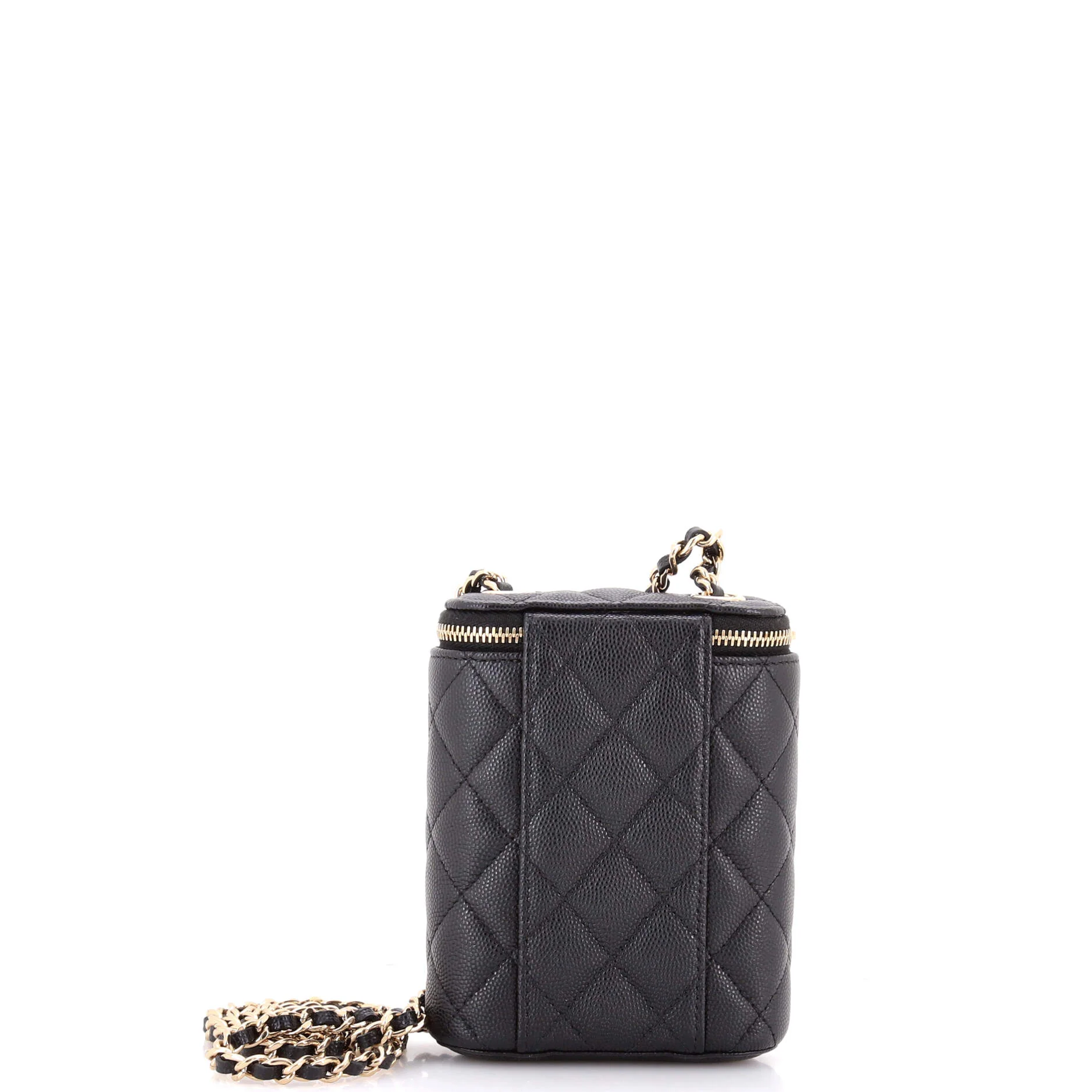 Vertical Classic Vanity Case with Chain Quilted Caviar Small - Image 3