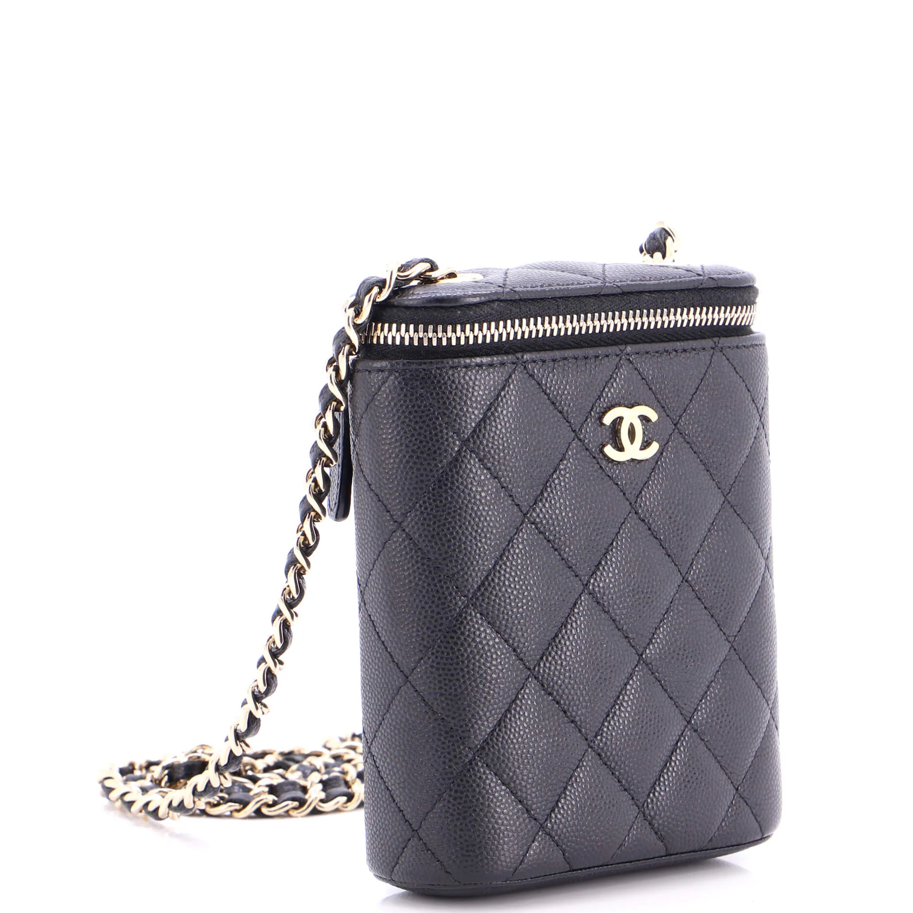 Vertical Classic Vanity Case with Chain Quilted Caviar Small - Image 2