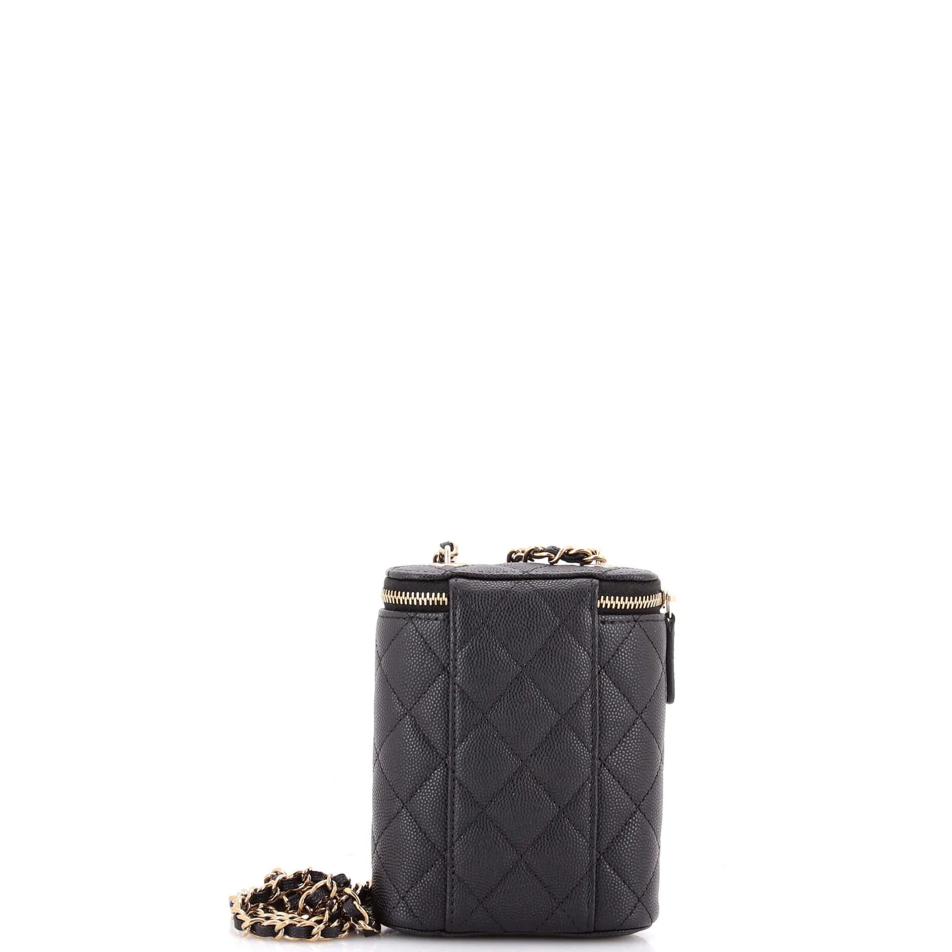 Vertical Classic Vanity Case with Chain Quilted Caviar Small - Image 3