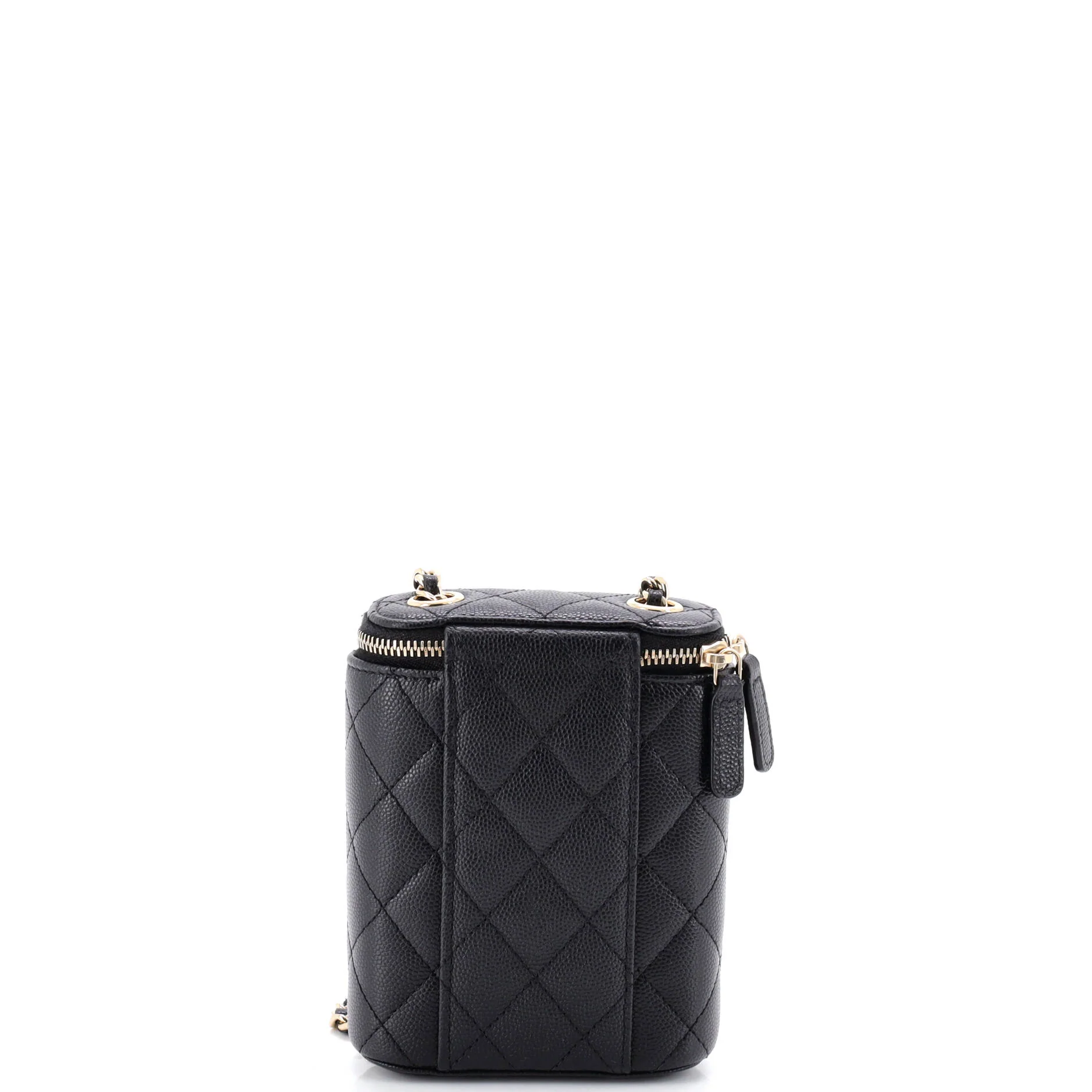 Vertical Classic Vanity Case with Chain Quilted Caviar Small - Image 4