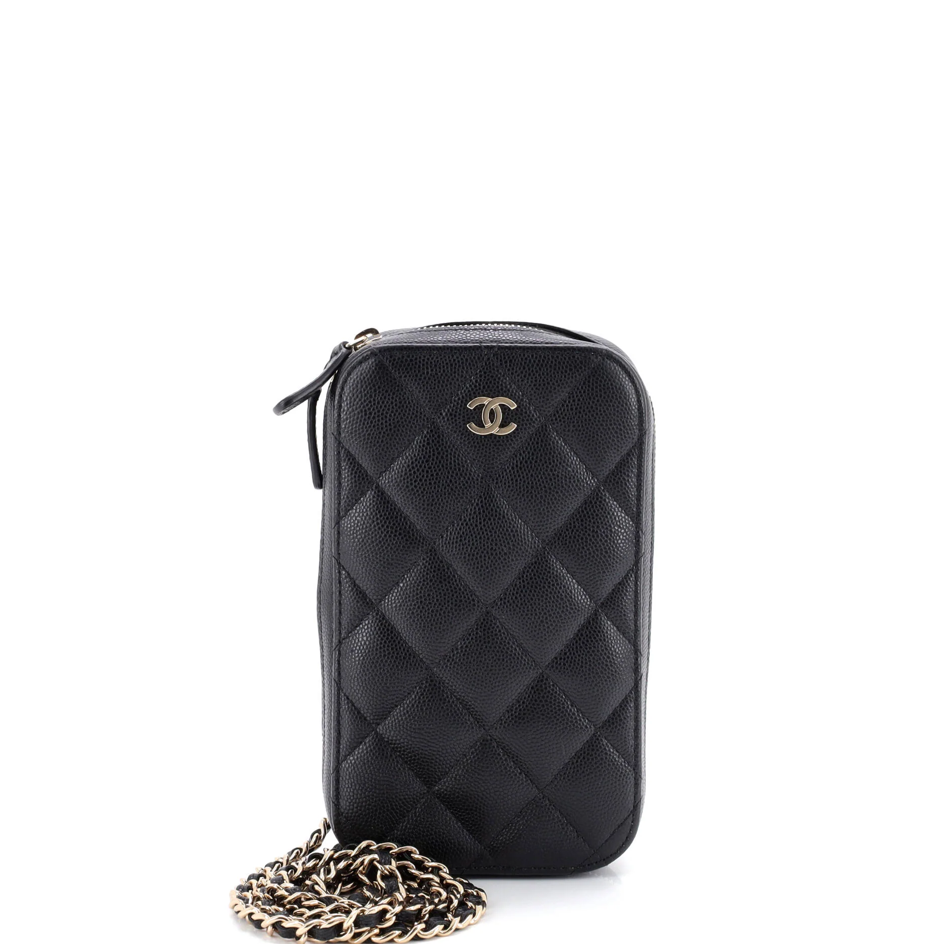 Zip Around Phone Case with Chain Quilted Caviar