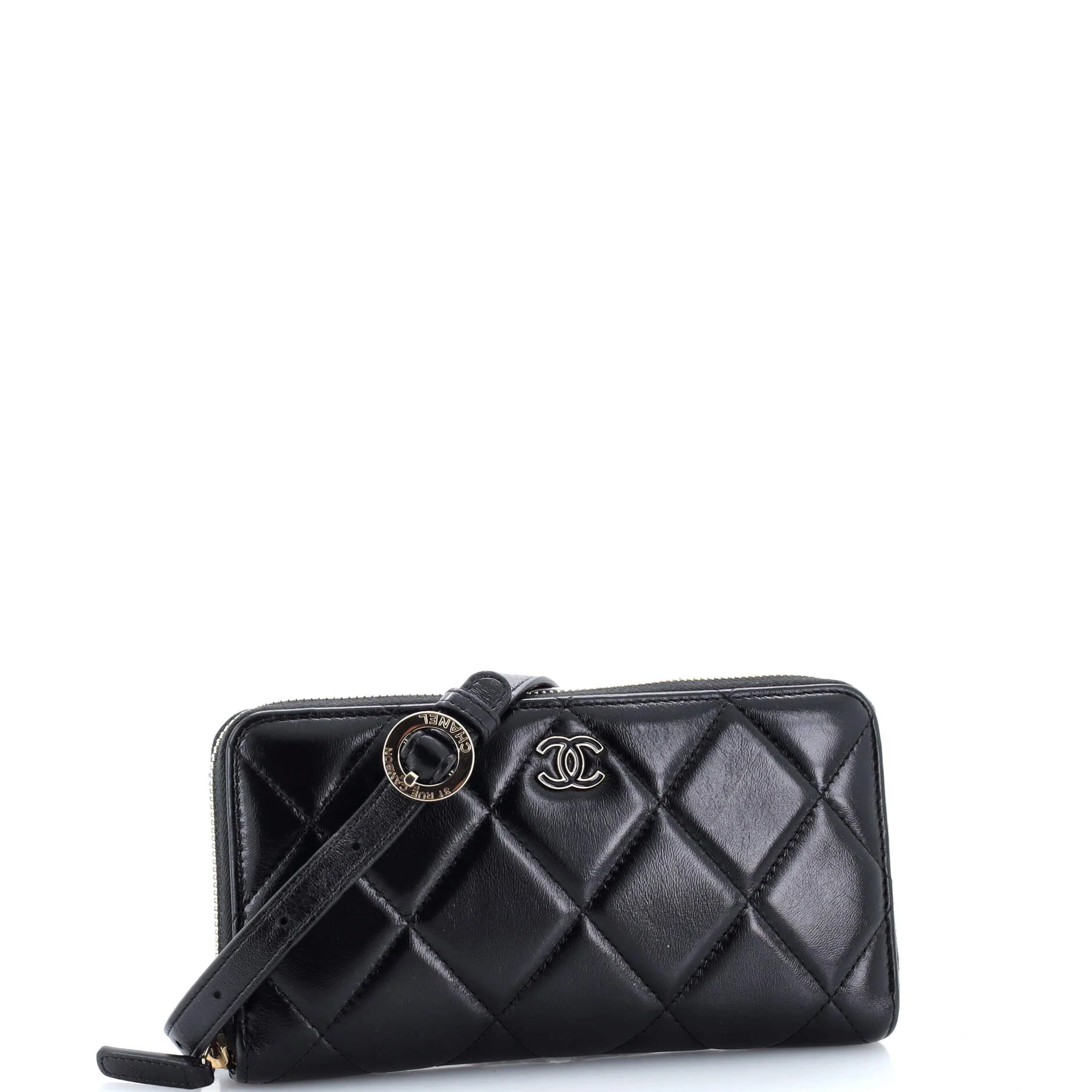 Zip Around Waist Belt Bag Quilted Shiny Lambskin - Image 2