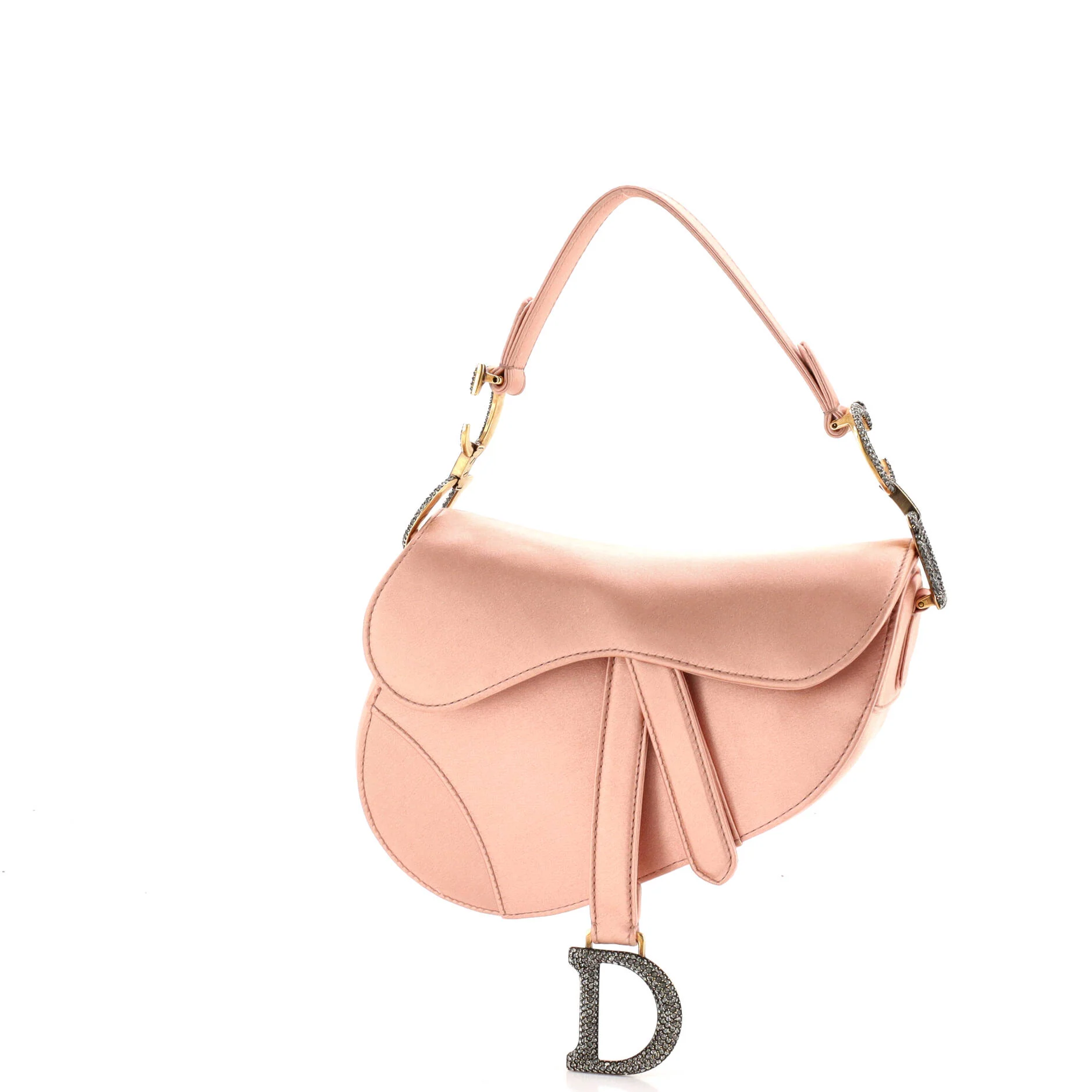 Saddle Handbag Satin with Crystals Mini