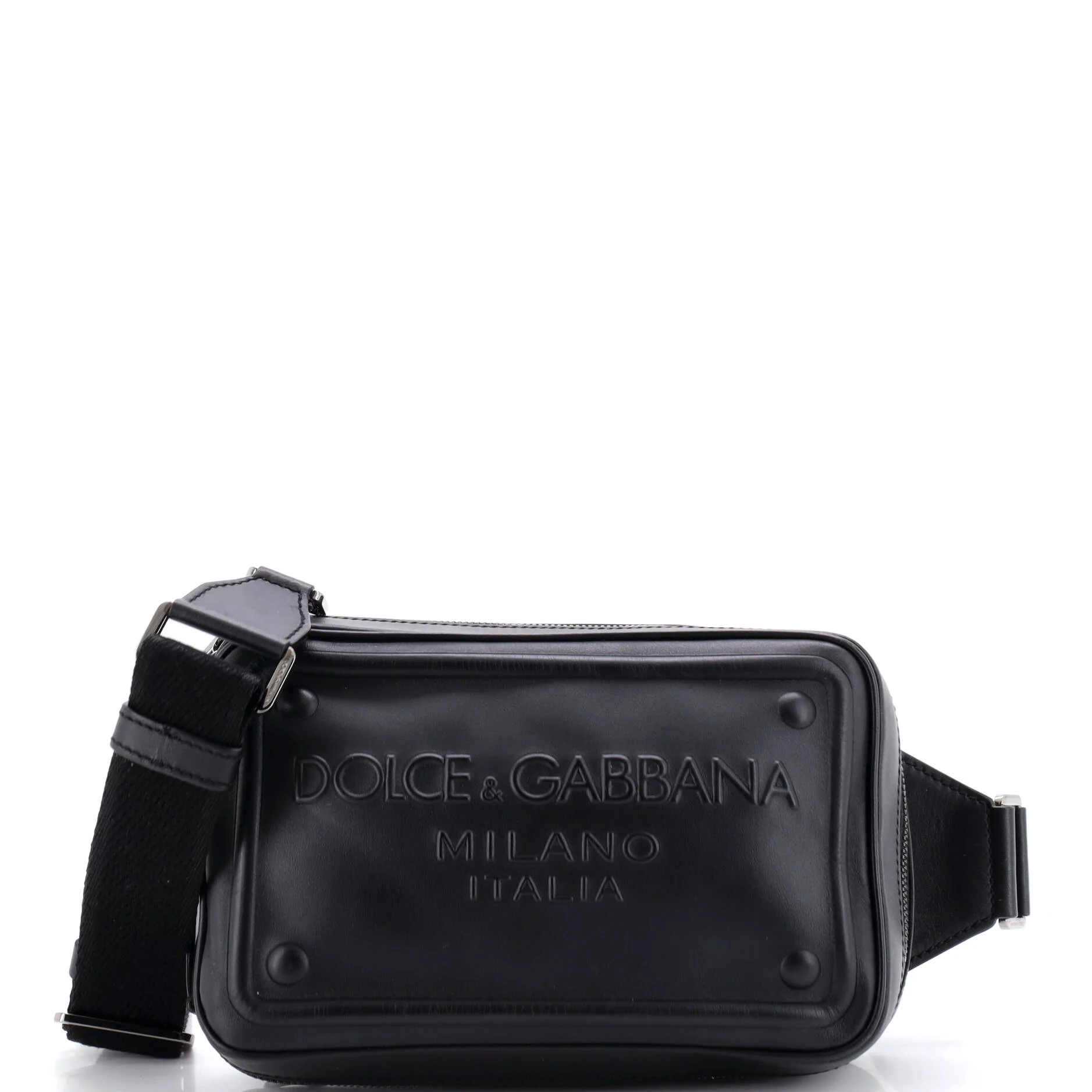 Raised Logo Crossbody Bag Embossed Leather