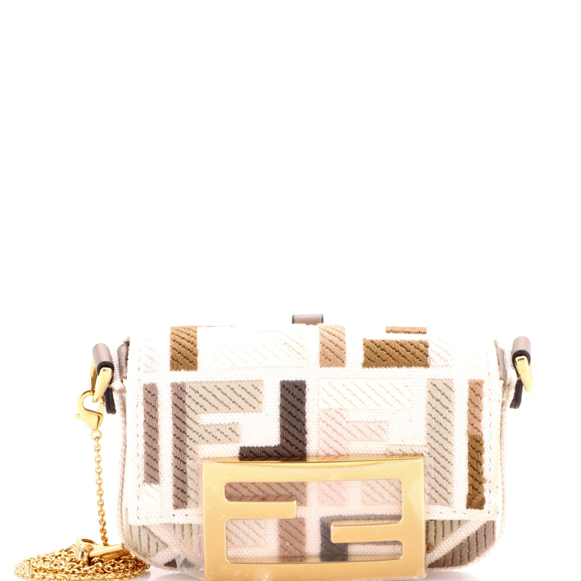 Chain Baguette Charm Bag Zucca Embroidered Canvas Nano