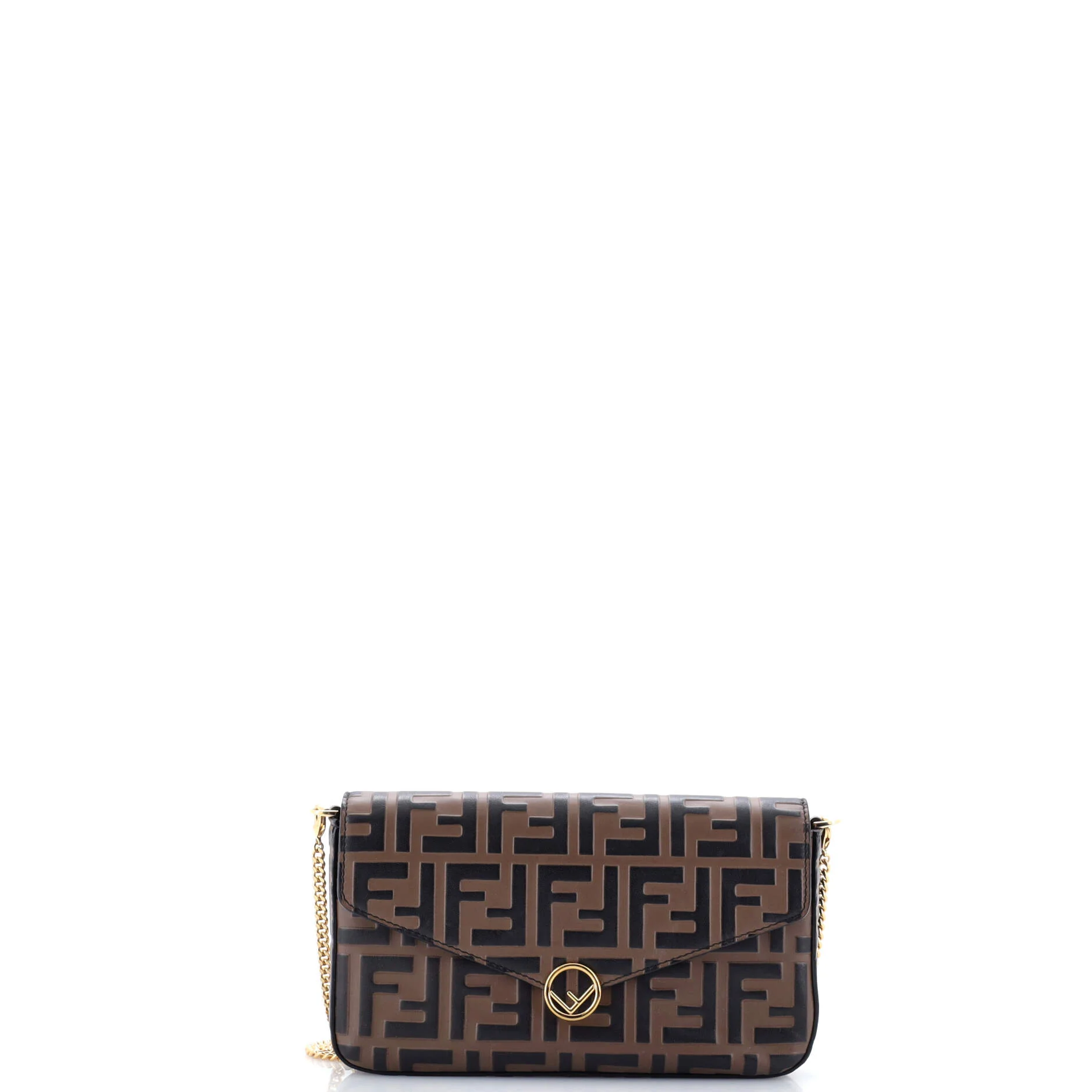 F is Fendi Envelope Clutch on Chain Zucca Embossed Leather