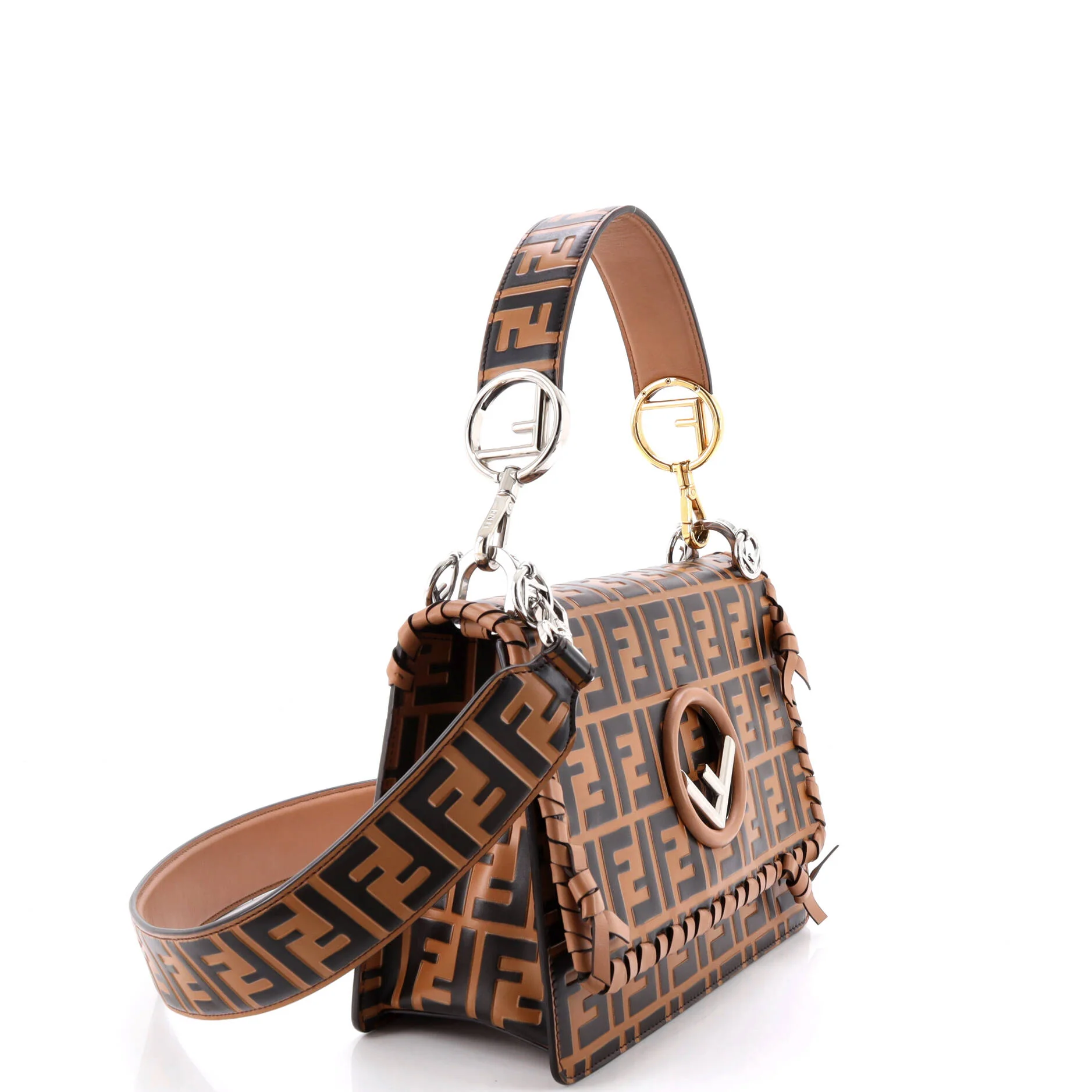 Kan I F Shoulder Bag Whipstitch Zucca Embossed Leather Medium - Image 2