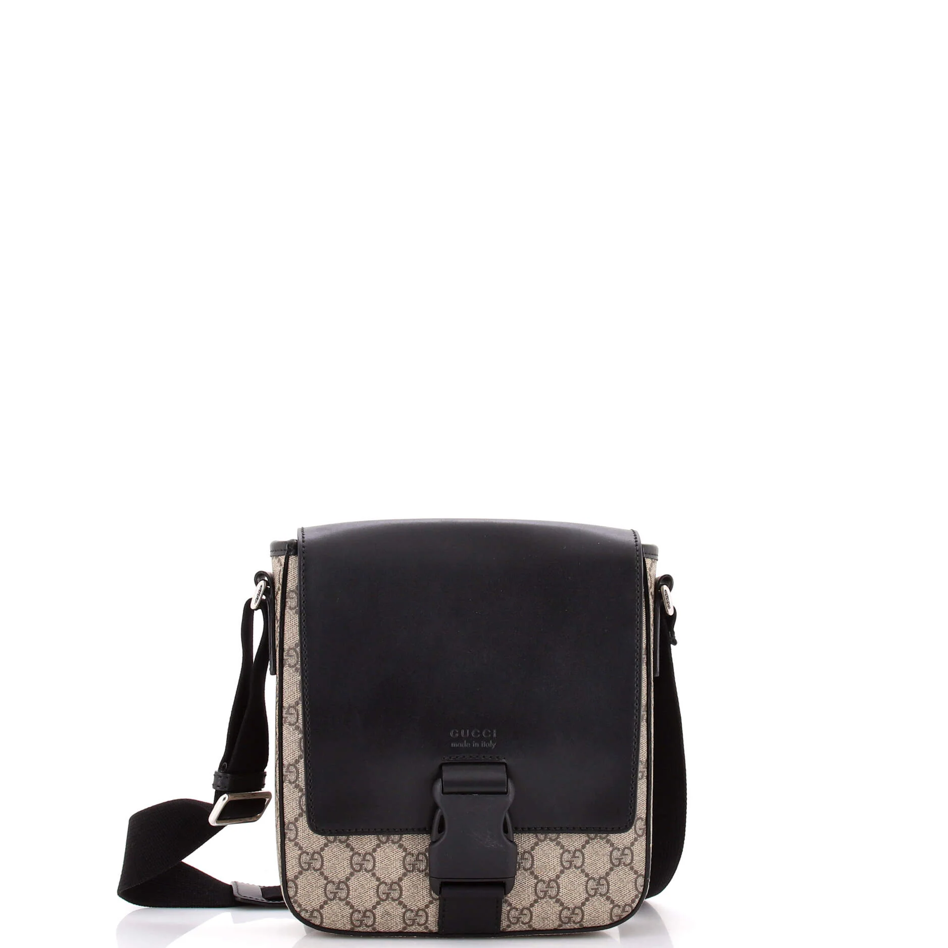 Buckle Flap Messenger Bag GG Coated Canvas with Leather Small