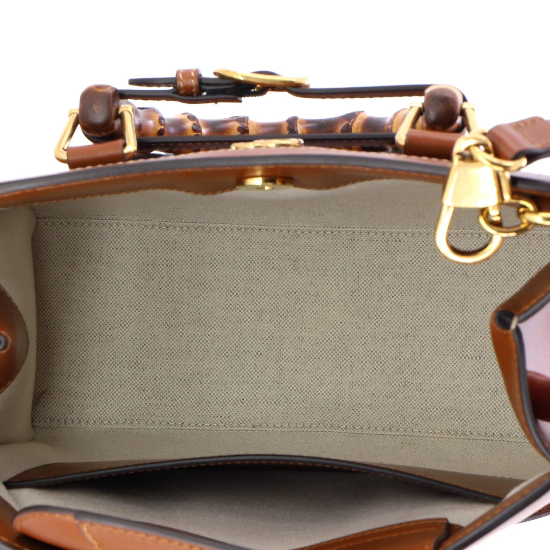 Diana NM Logo Bamboo Handle Tote Embossed Leather Small - Image 5