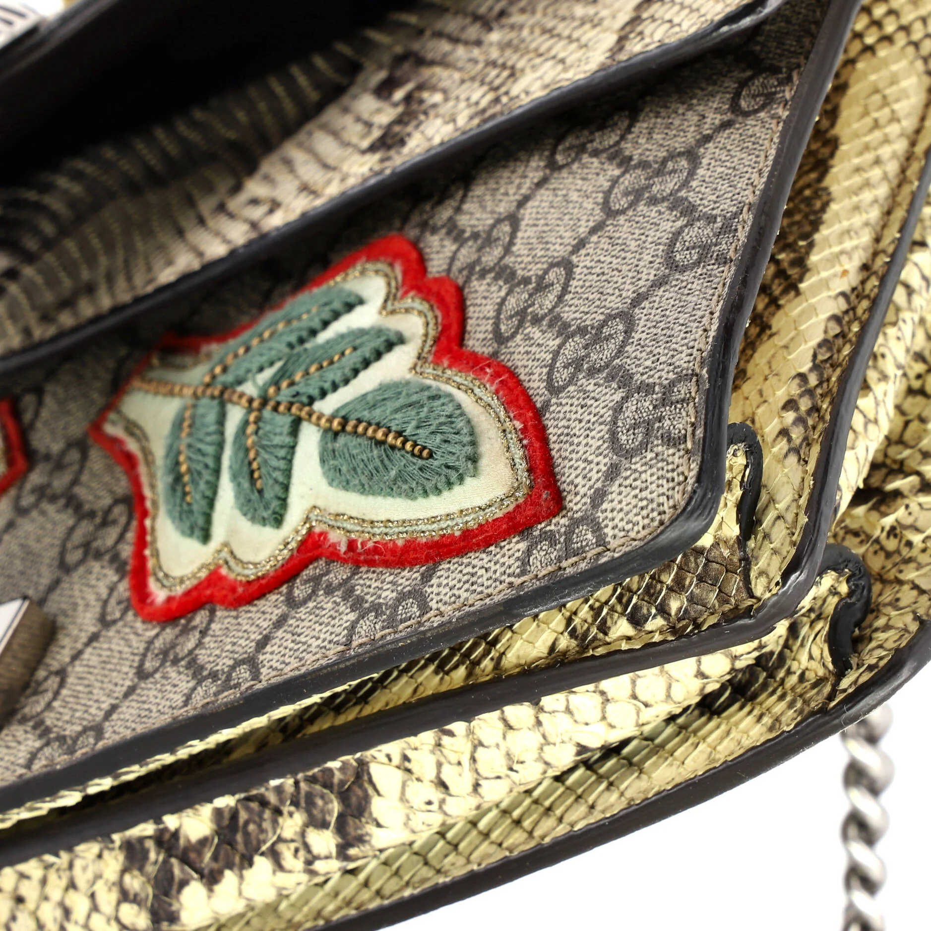 Dionysus Bag Embroidered GG Coated Canvas with Python Small - Image 7