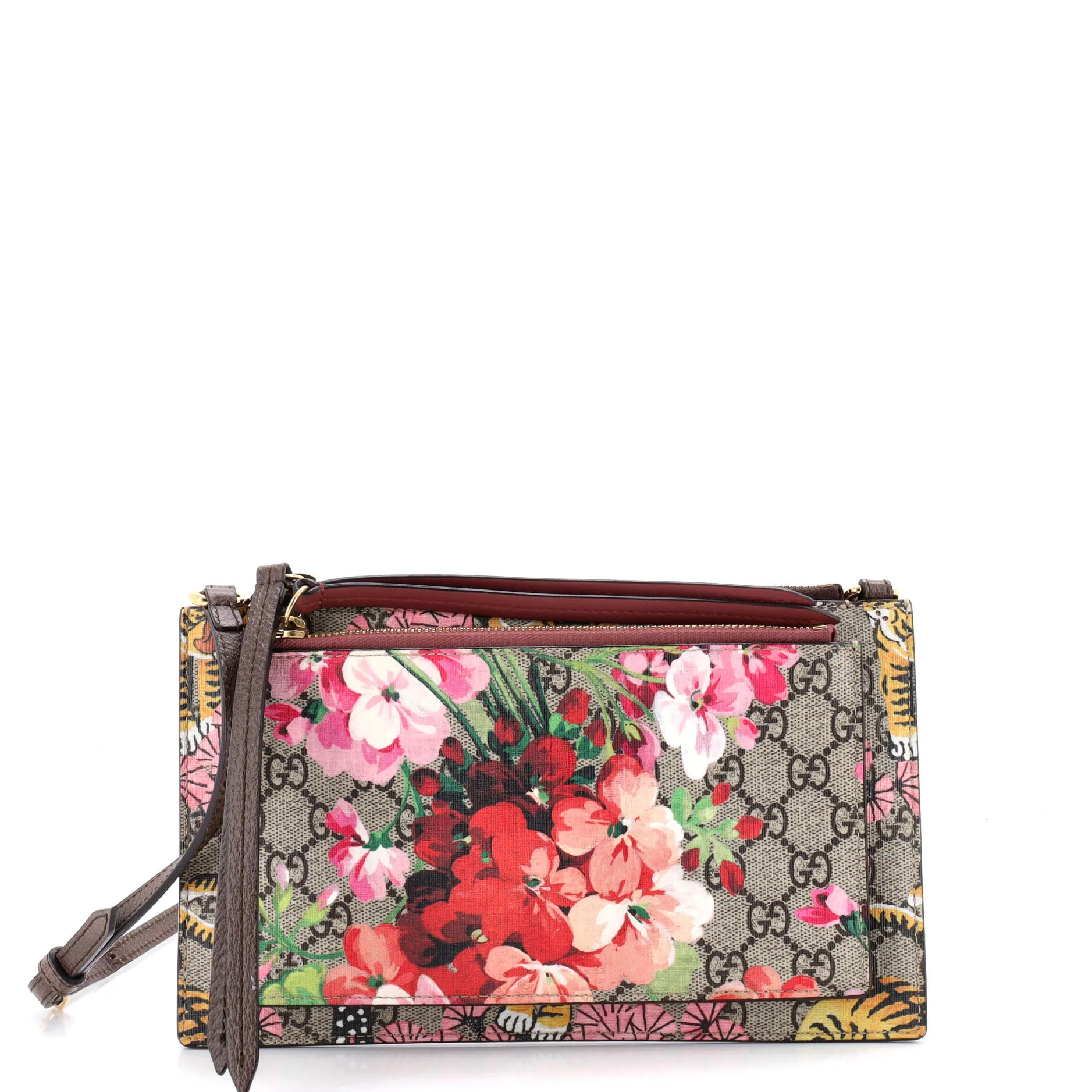 Double Zip Pouch Crossbody Bag Blooms and Bengal Print GG Coated Canvas Small