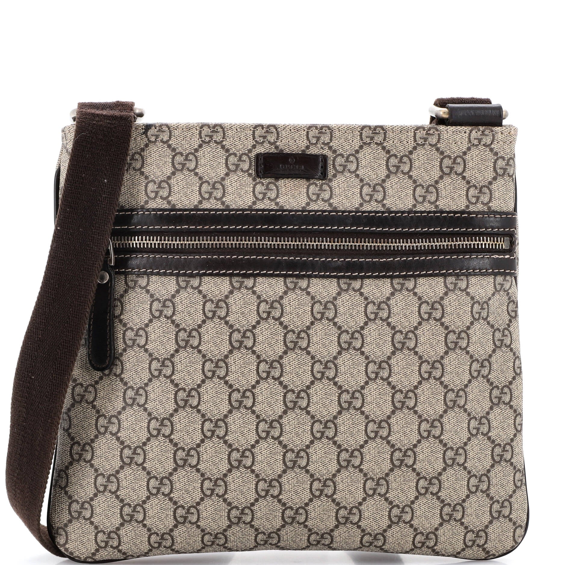 Front Zip Flat Messenger Bag GG Coated Canvas Medium