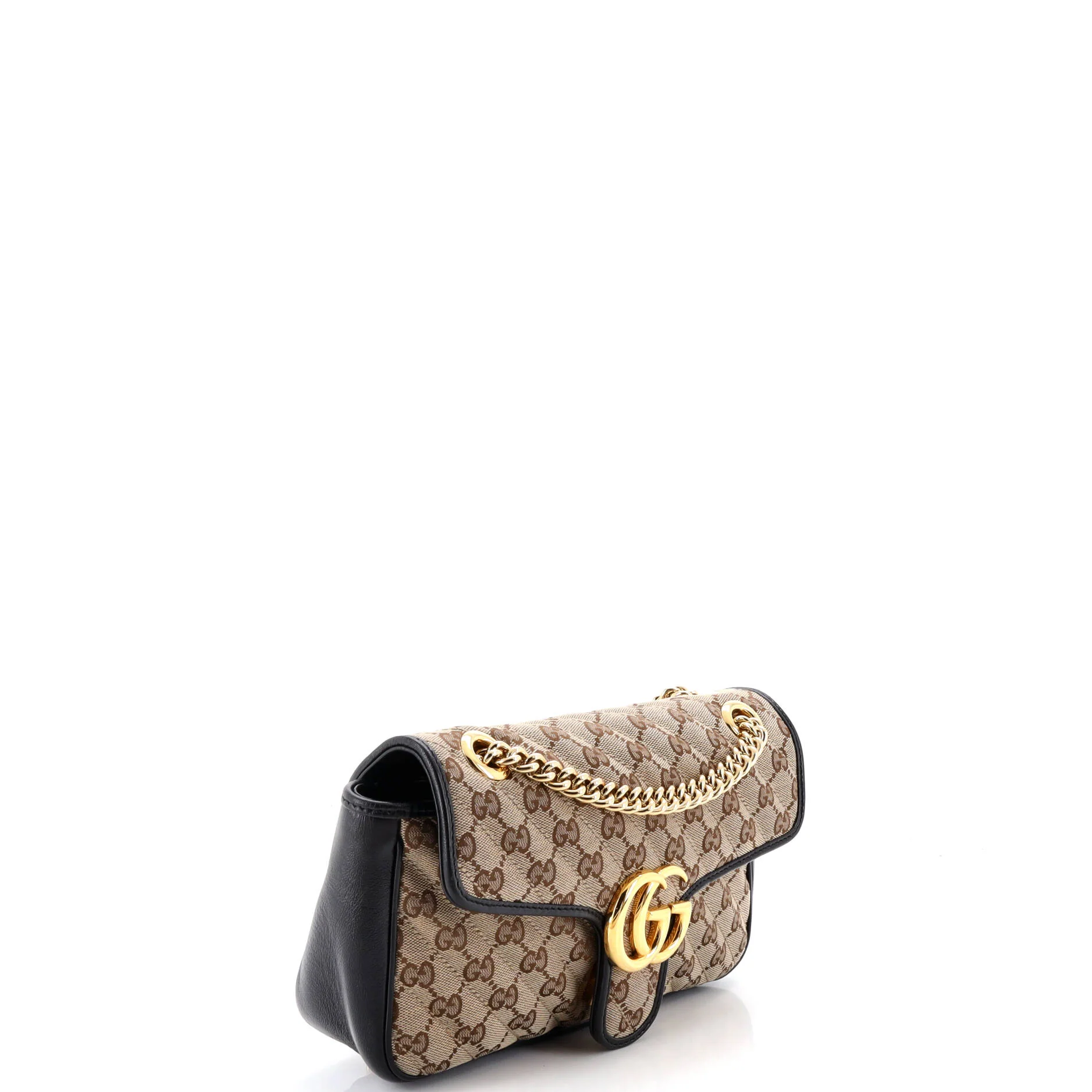 GG Marmont Flap Bag Diagonal Quilted GG Canvas with Leather Small - Image 2