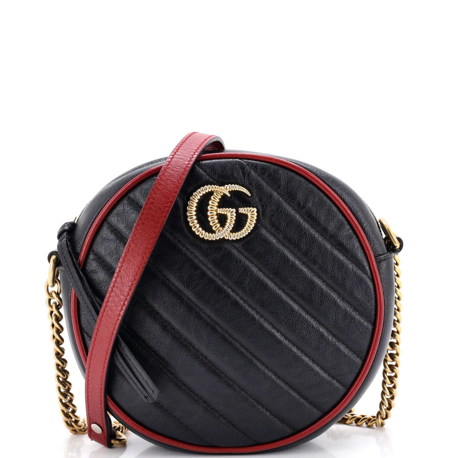 GG Marmont Round Shoulder Bag Diagonal Quilted Leather Mini