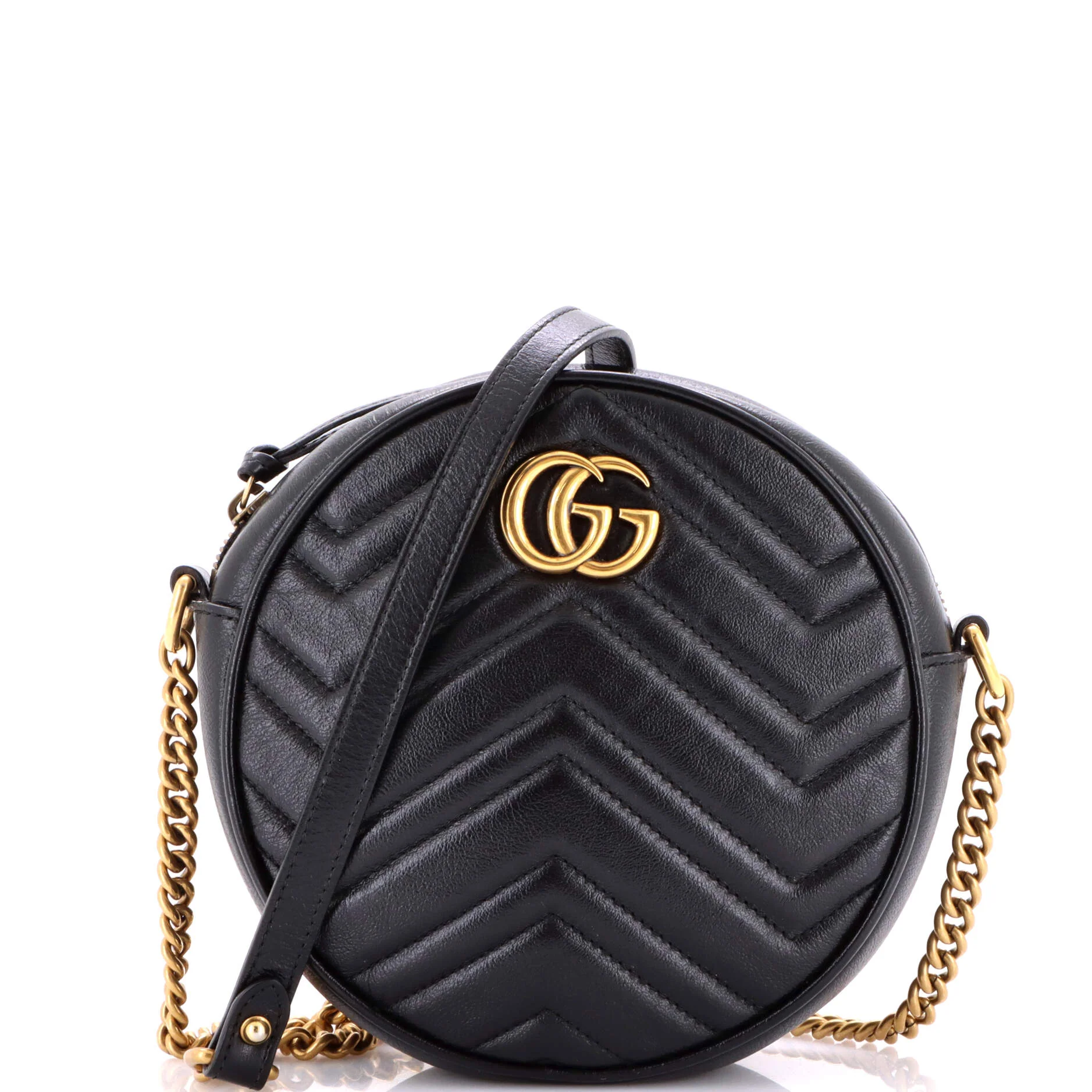 GG Marmont Round Shoulder Bag Matelasse Leather Mini
