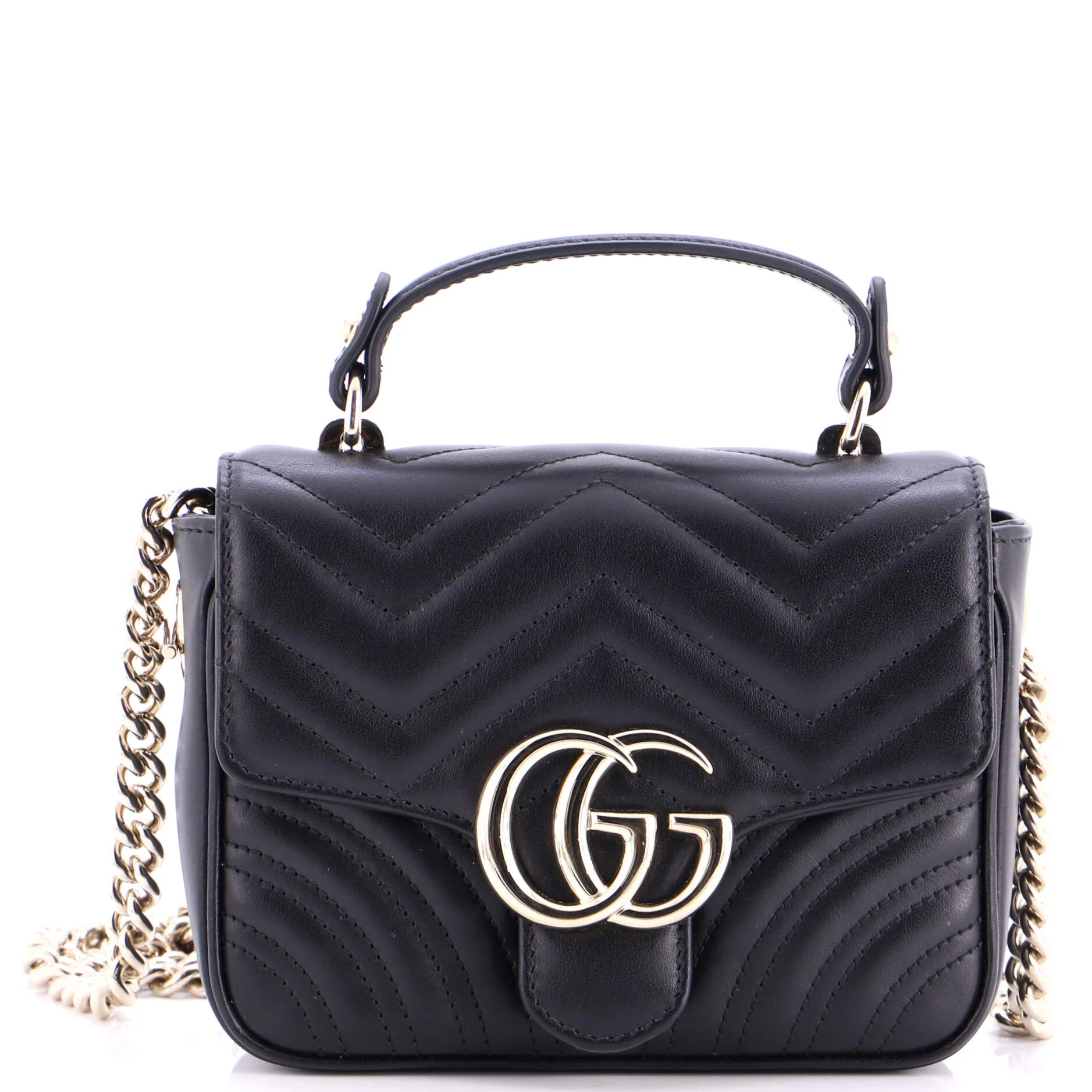 GG Marmont Top Handle Chain Flap Bag Matelasse Leather Mini
