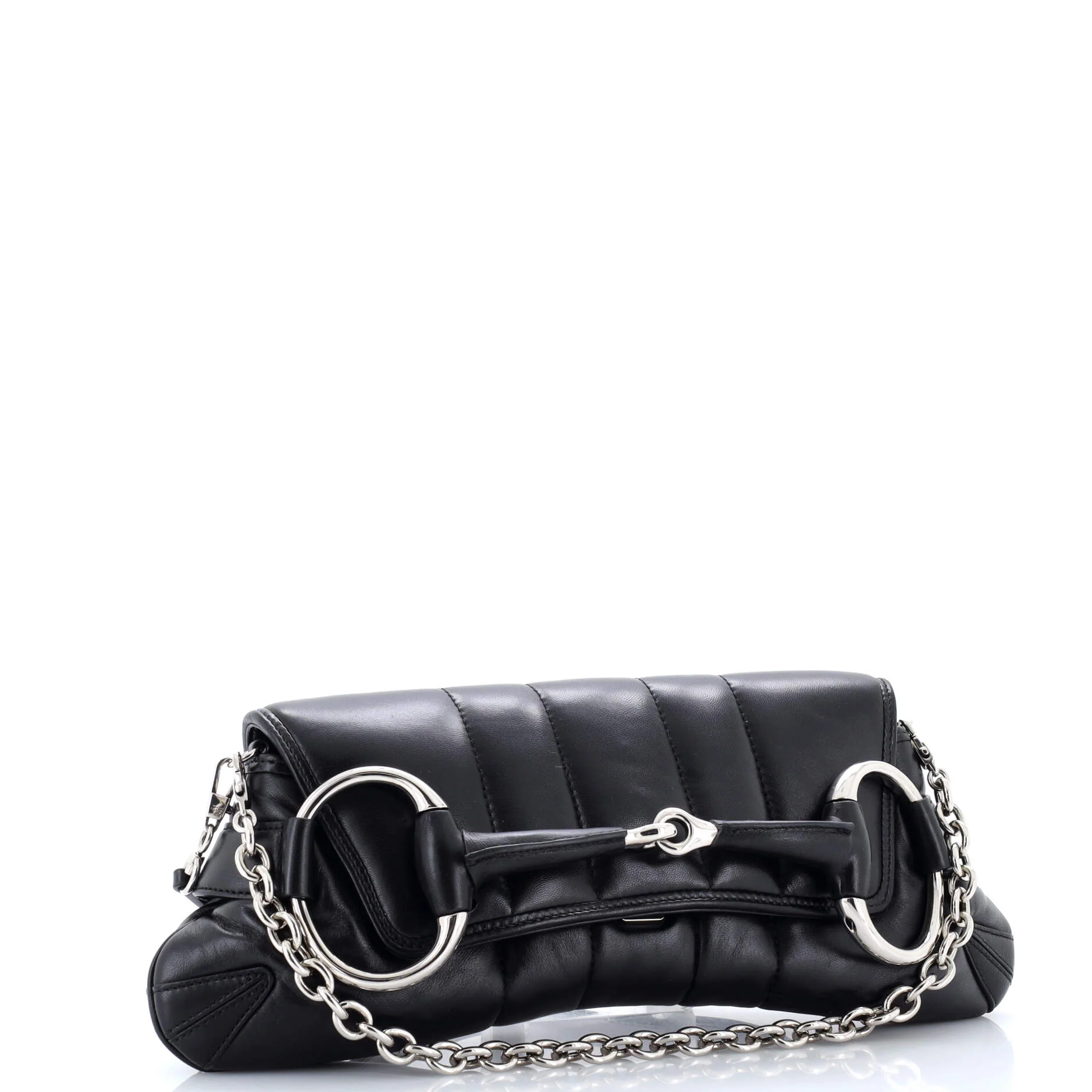 Horsebit Chain Shoulder Bag Vertical Quilted Leather Large - Image 2