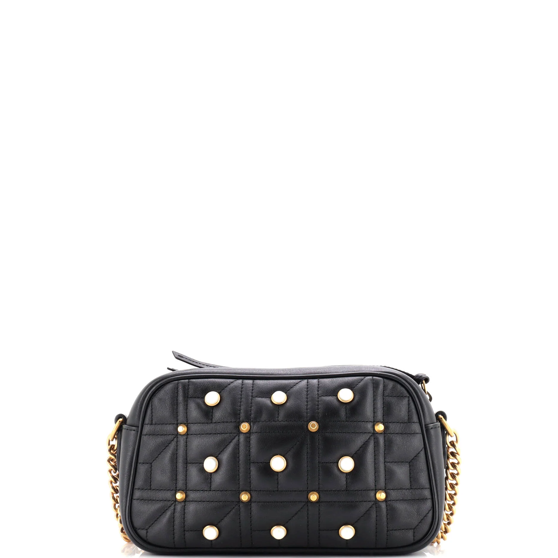 Pearly GG Marmont Shoulder Bag Embellished Matelasse Leather Small - Image 3