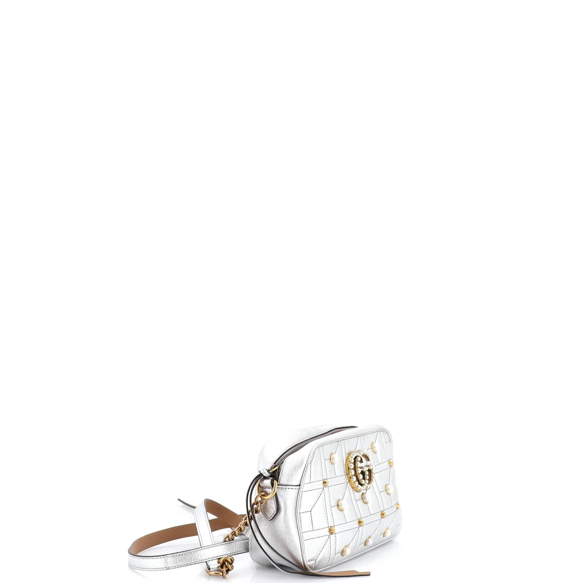 Pearly GG Marmont Shoulder Bag Embellished Matelasse Leather Small - Image 2