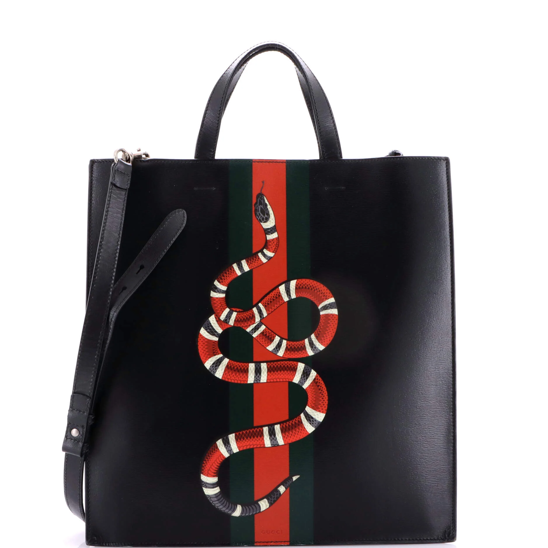 Web and Snake Convertible Soft Open Tote Printed Leather Tall