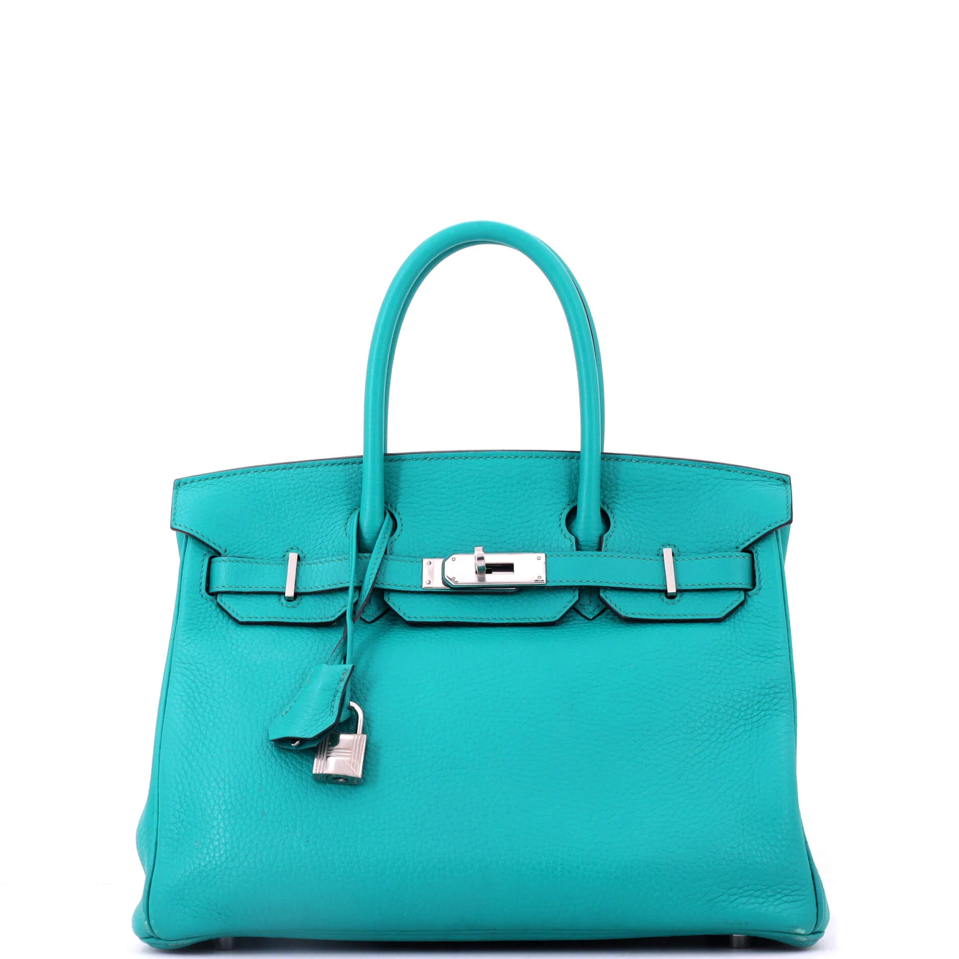 Birkin Handbag Bleu Paon Clemence with Palladium Hardware 30