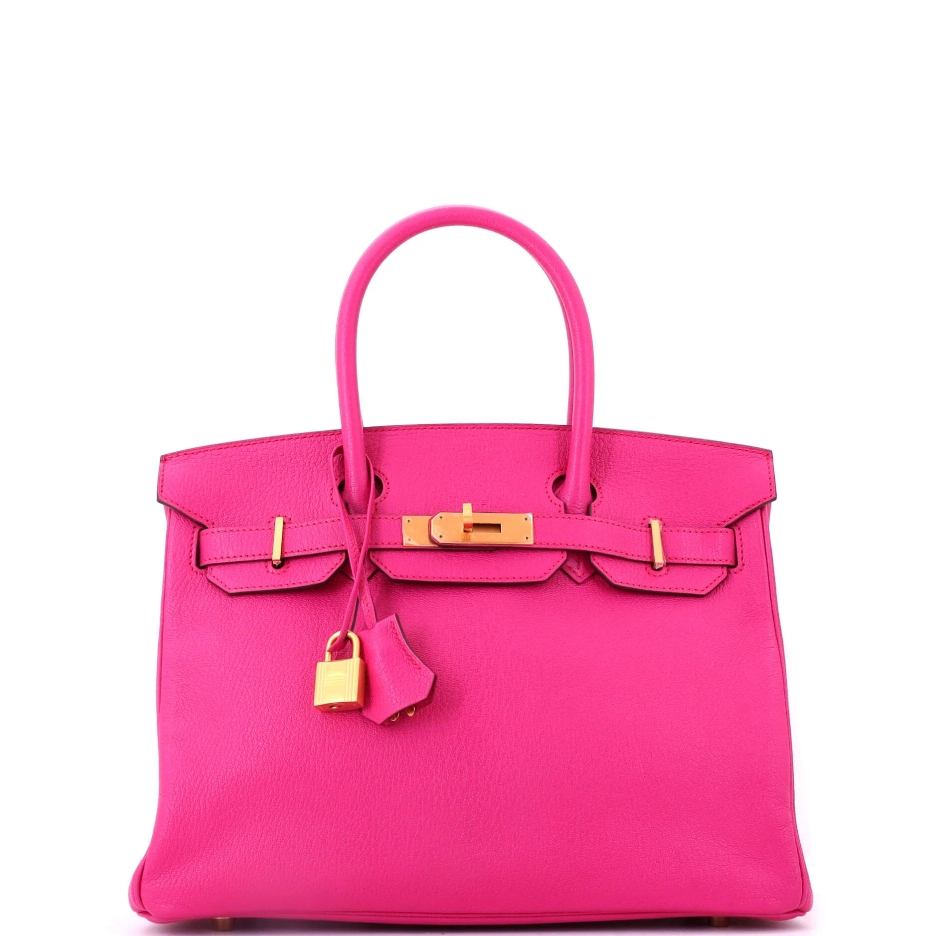 Birkin Handbag Fuchsia Chevre Mysore with Brushed Gold Hardware 30