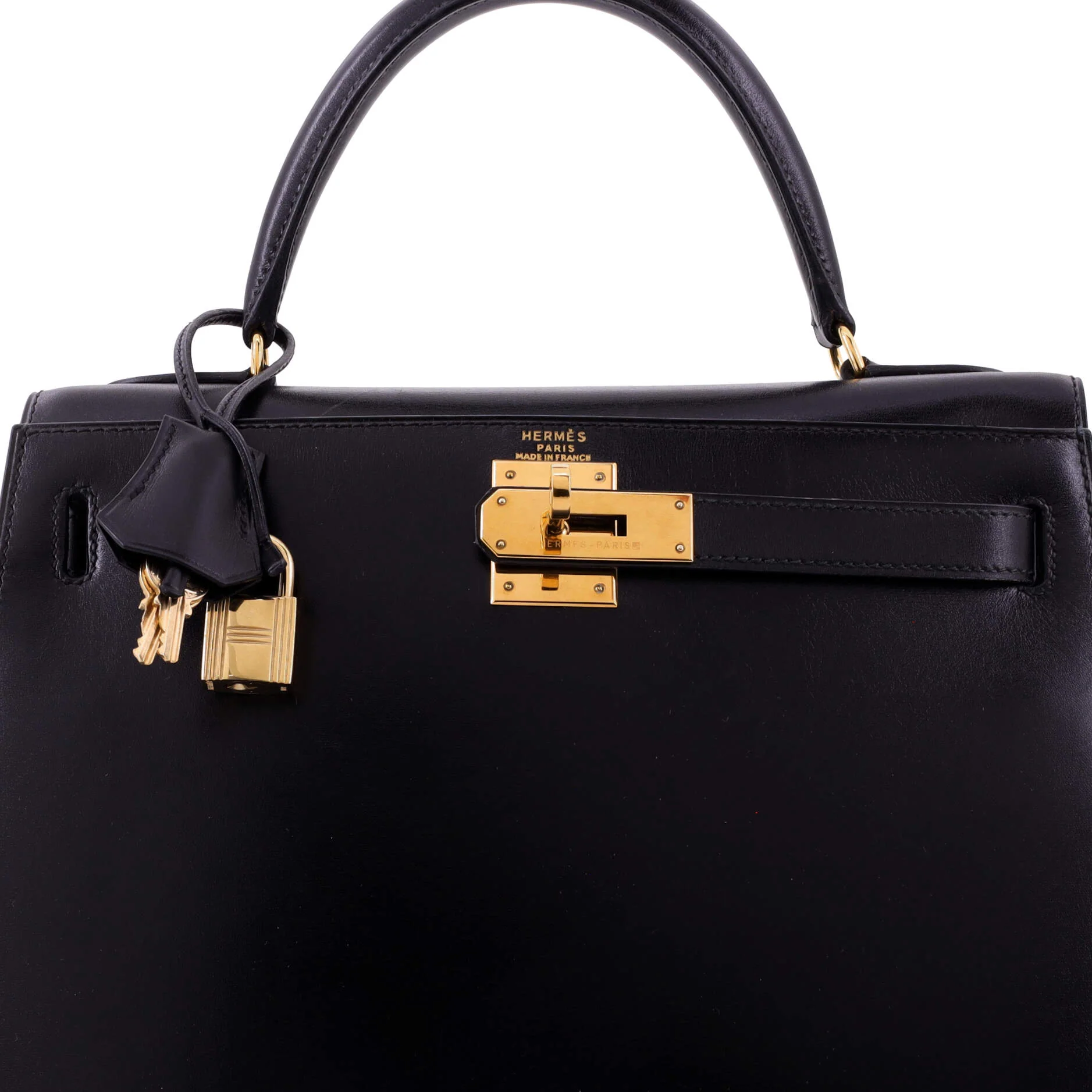 Kelly Handbag Noir Box Calf with Gold Hardware 28 - Image 6