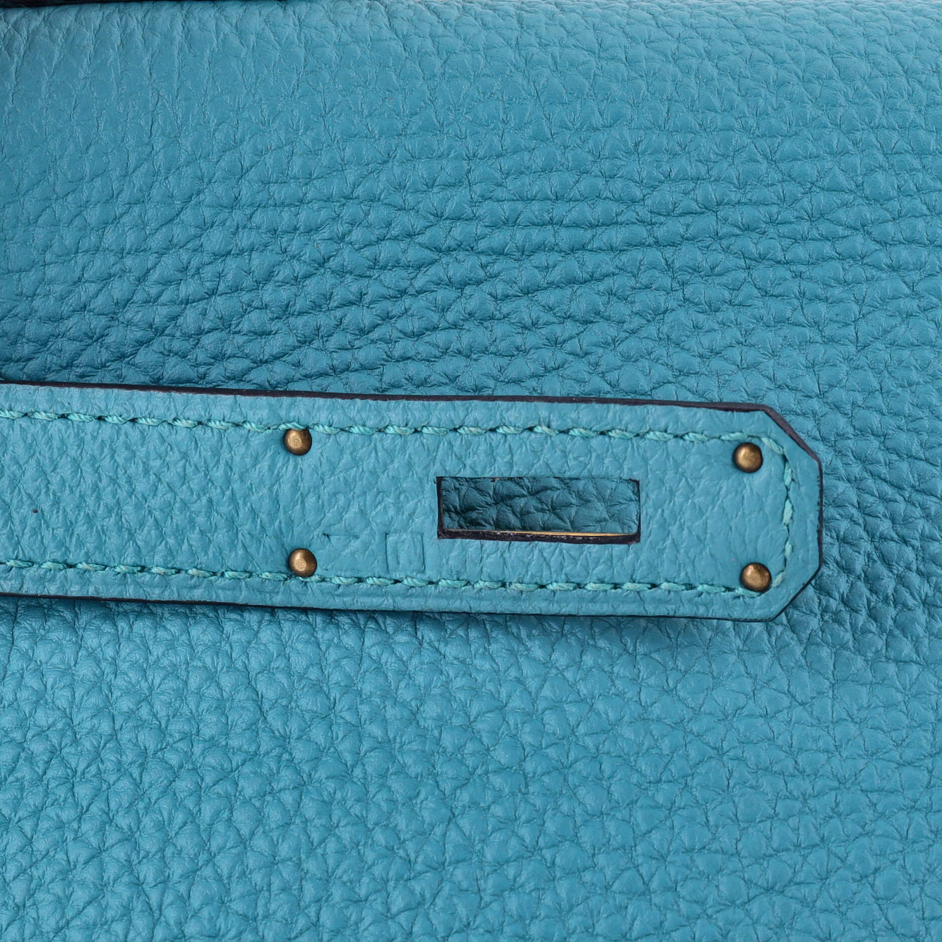 Kelly Handbag Turquoise Togo with Gold Hardware 35 - Image 8