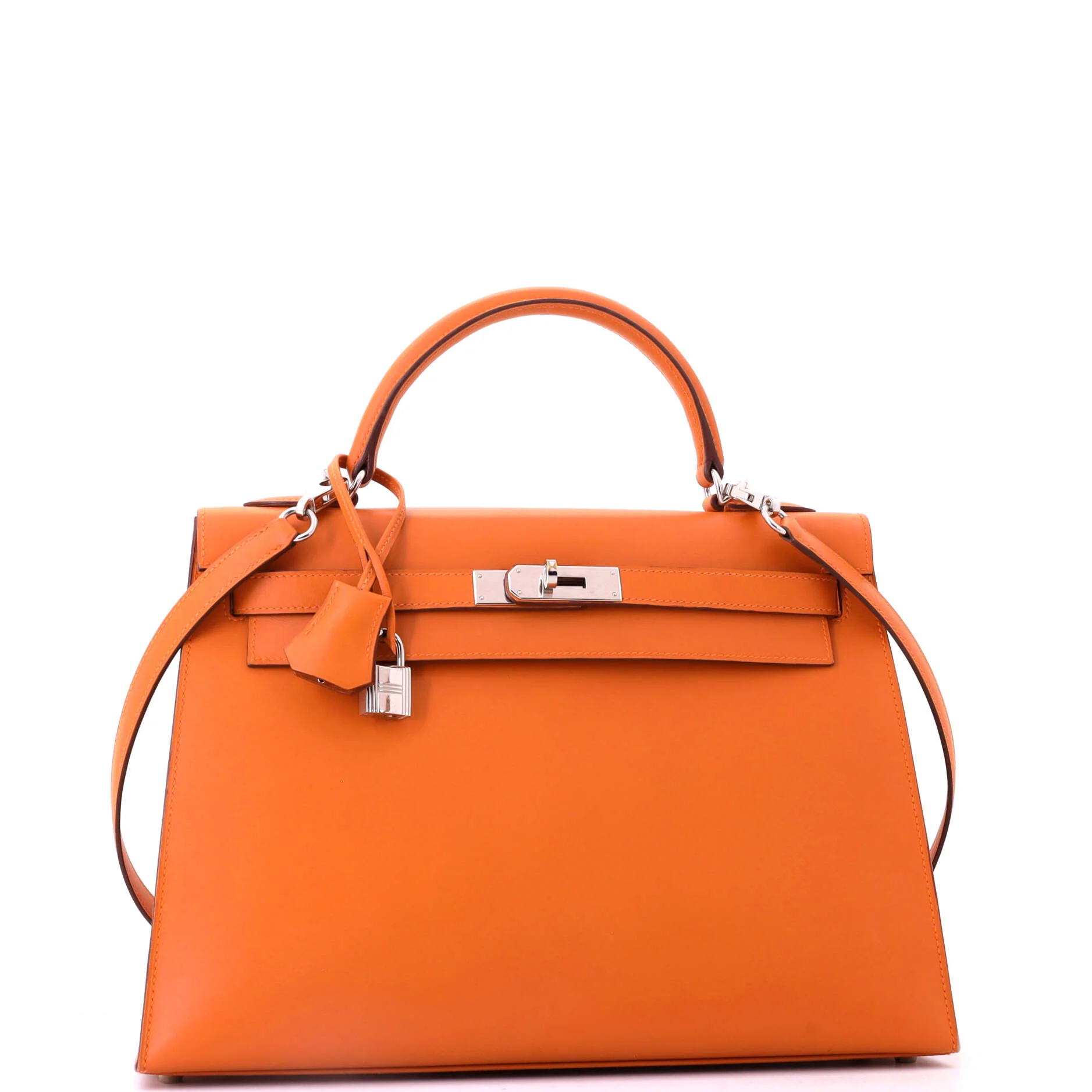 Kelly Handbag Orange H Box Calf with Palladium Hardware 32 - Image 3
