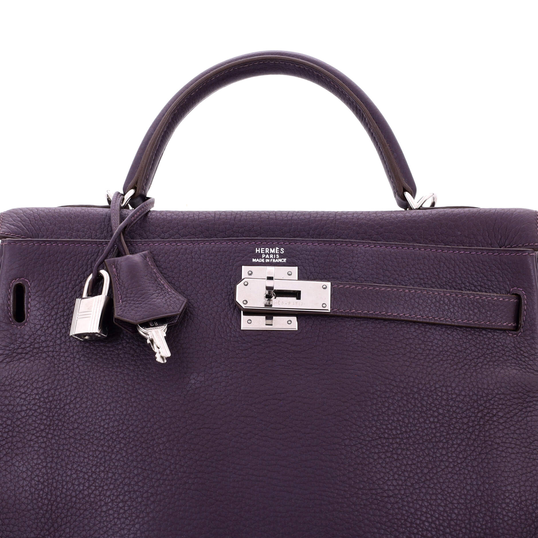 Kelly Handbag Cassis Clemence with Palladium Hardware 32 - Image 7