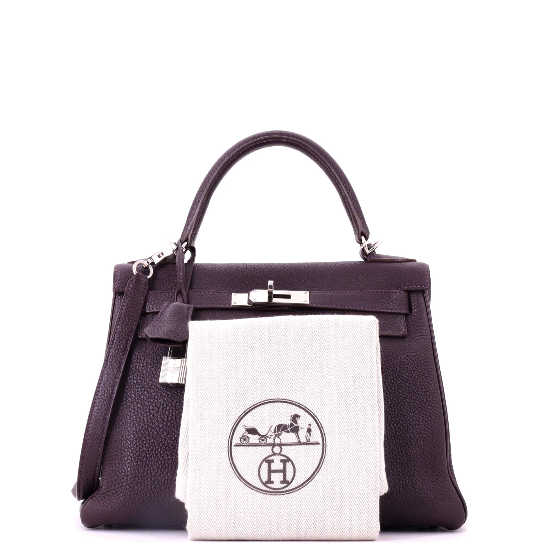 Kelly Handbag Raisin Togo with Palladium Hardware 28 - Image 2