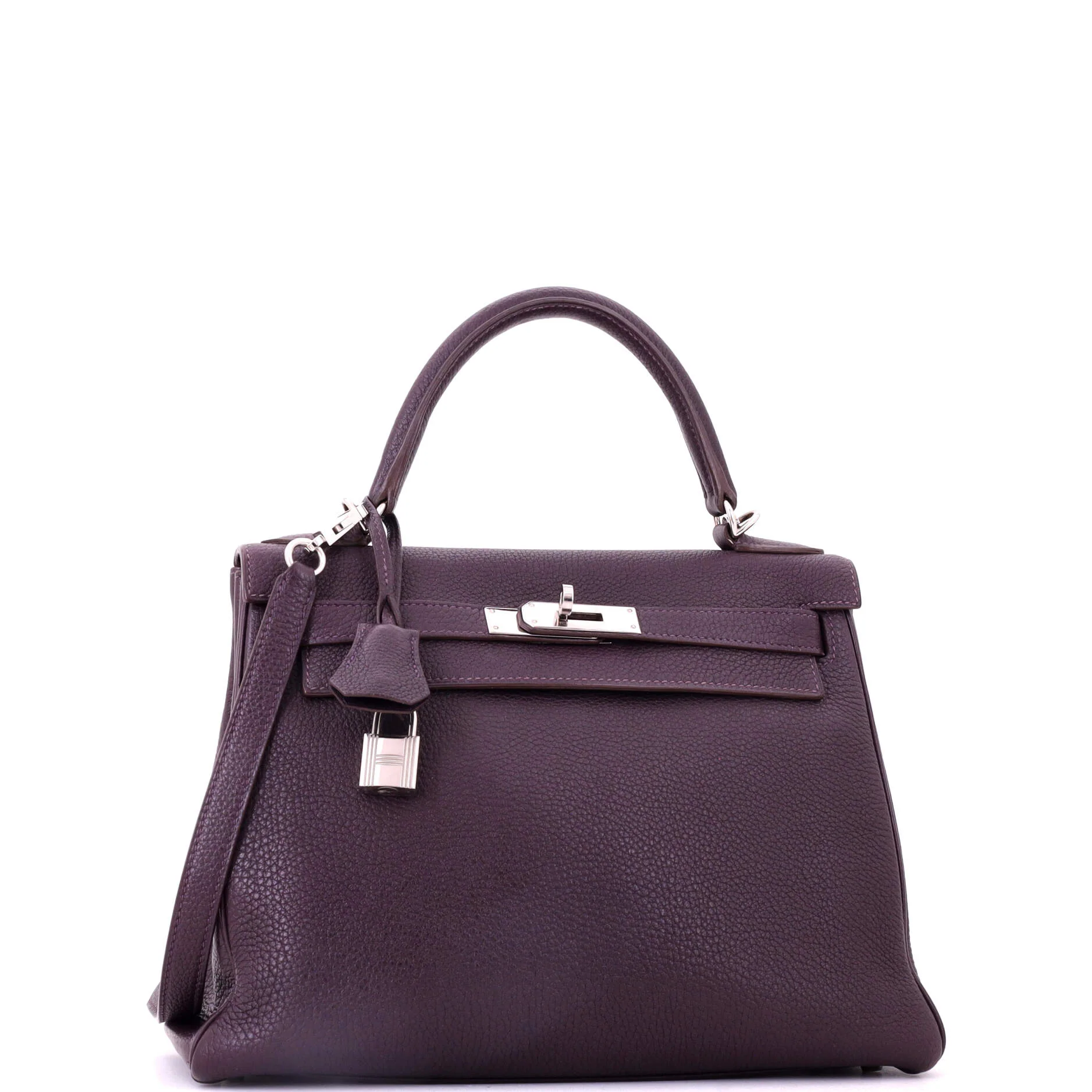 Kelly Handbag Raisin Togo with Palladium Hardware 28 - Image 3