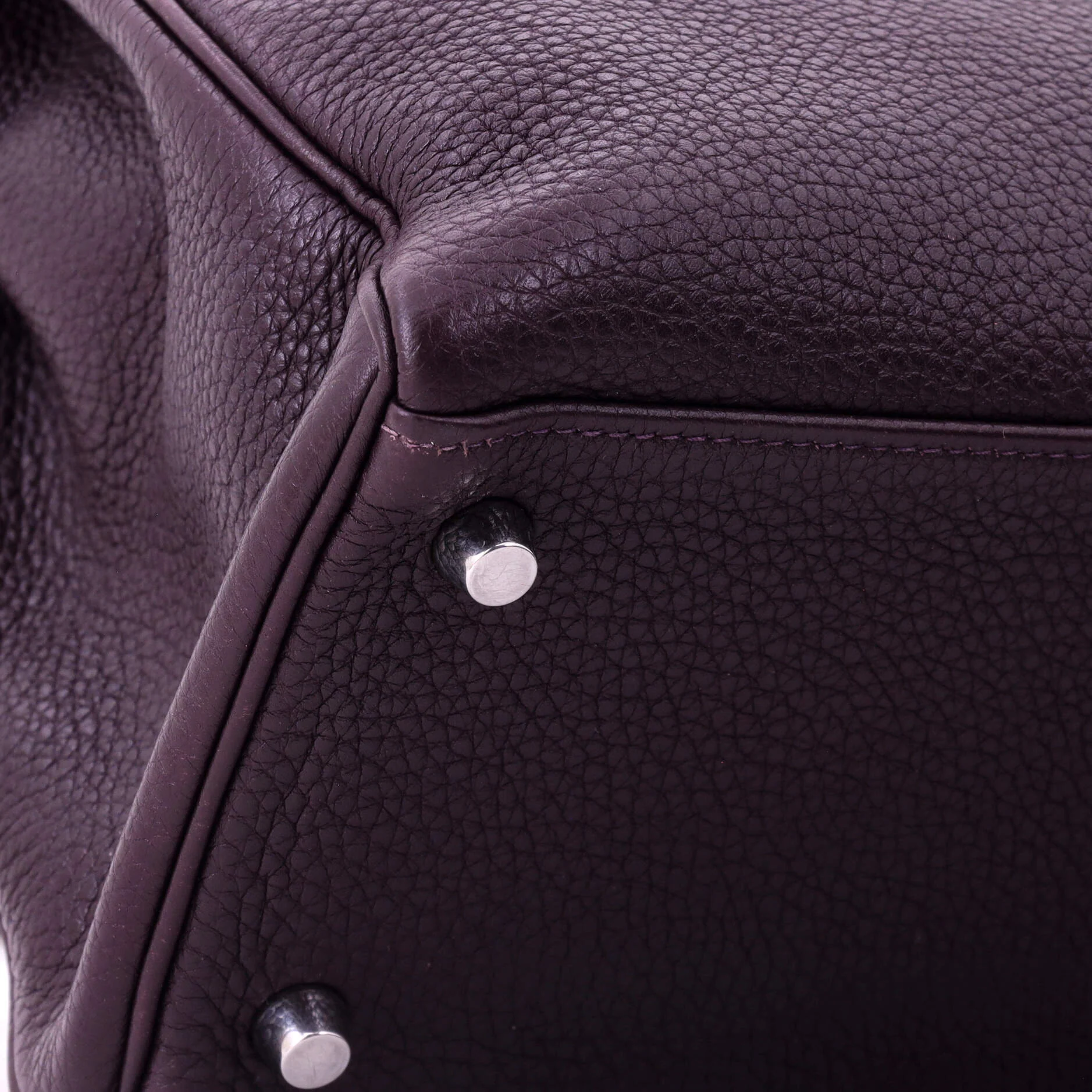 Kelly Handbag Raisin Togo with Palladium Hardware 28 - Image 8