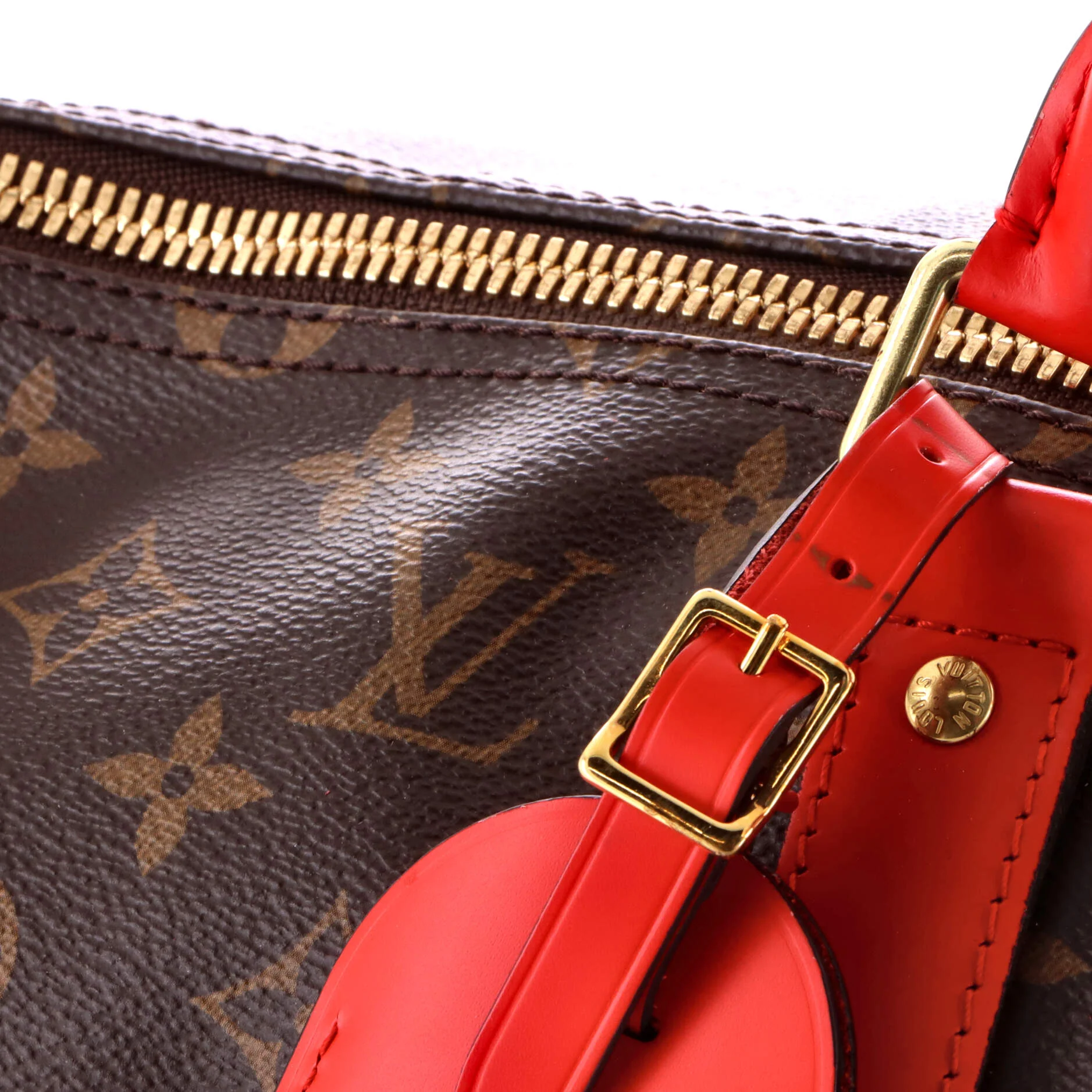 Keepall Bandouliere Bag Monogram Canvas with Coquelicot Leather Trim 50 - Image 6