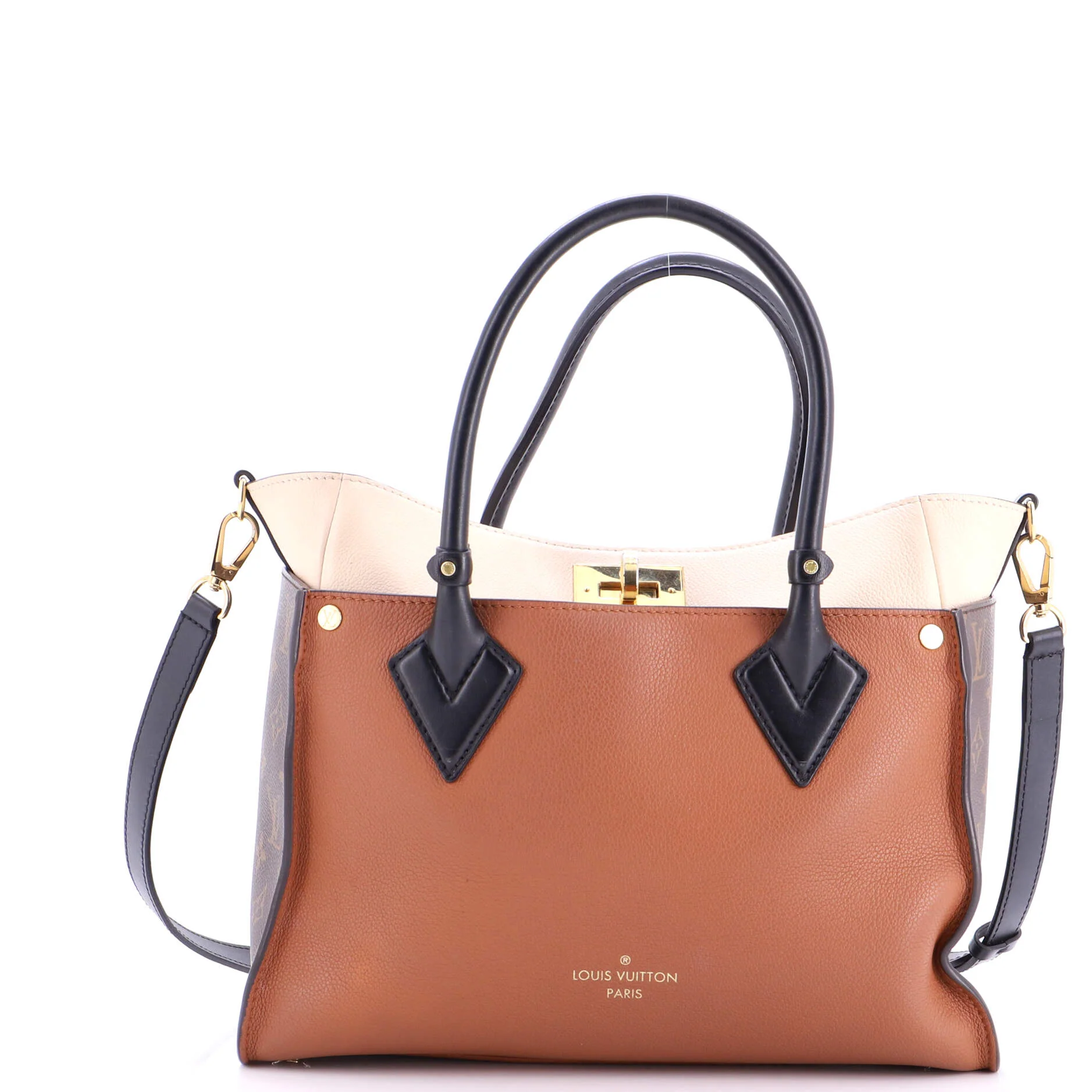 On My Side Tote Leather with Monogram Canvas MM