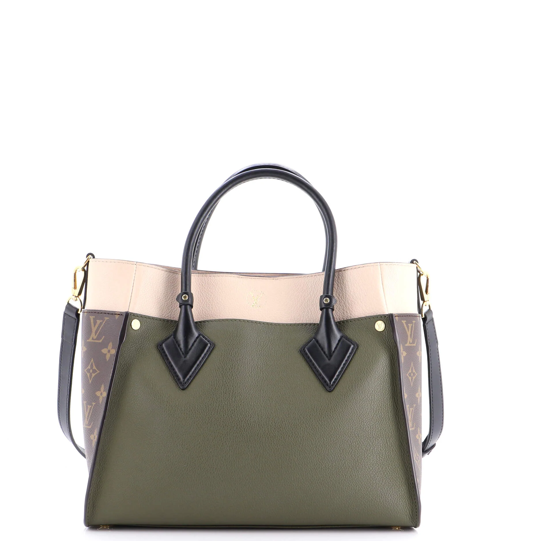 On My Side Tote Leather with Monogram Canvas MM - Image 3