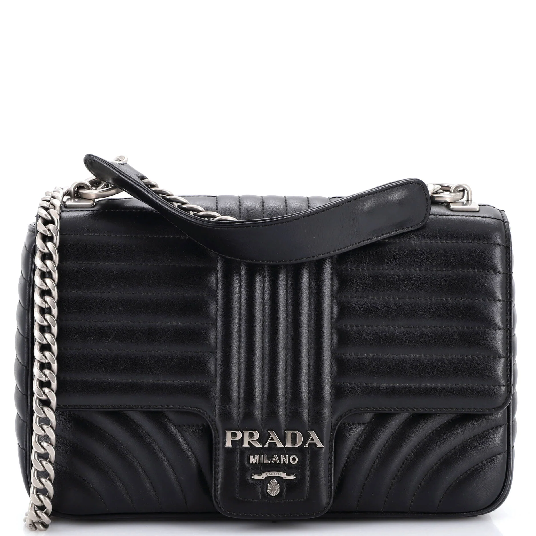 Chain Flap Shoulder Bag Diagramme Quilted Leather Large