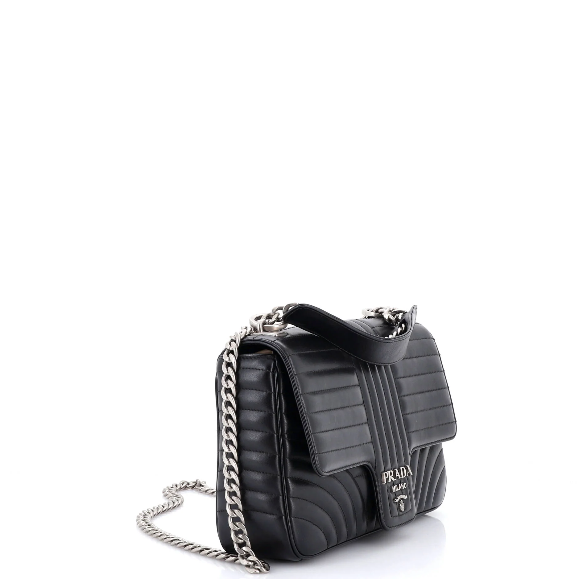 Chain Flap Shoulder Bag Diagramme Quilted Leather Large - Image 2