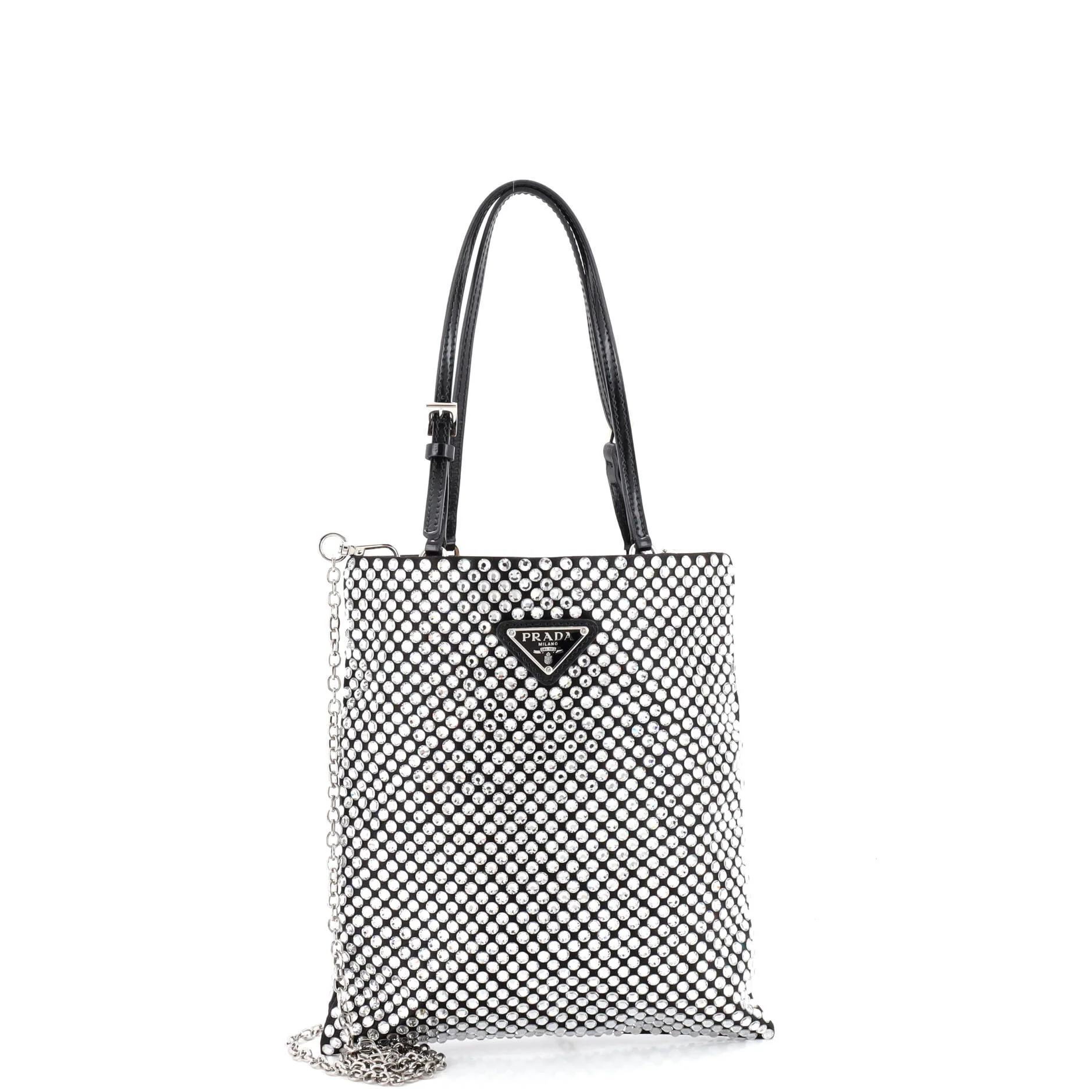 Convertible Open Tote Crystal Embellished Satin Mini