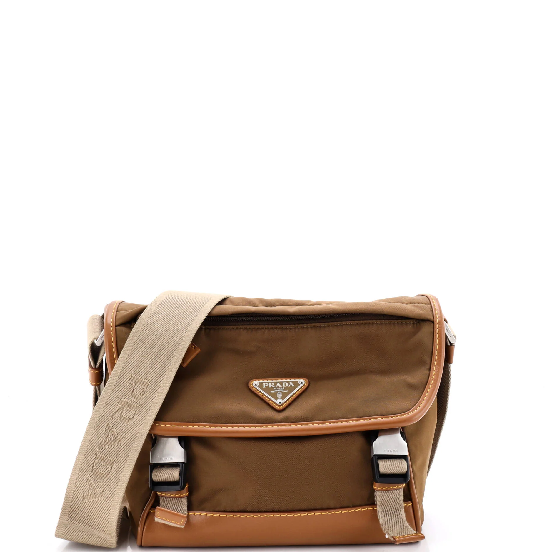 Double Buckle Flap Messenger Bag Re-Nylon with Nappa Leather Small